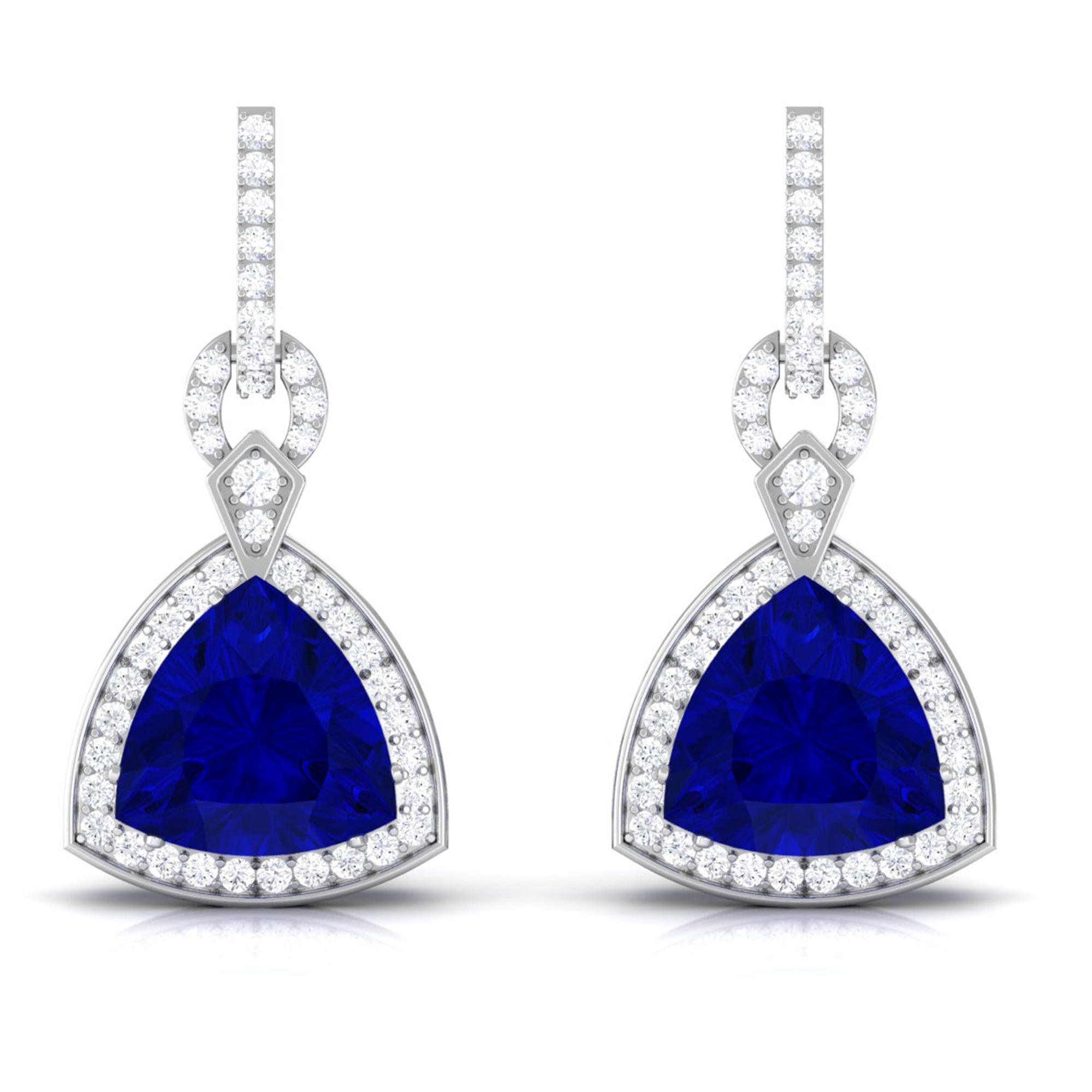 Vibrant Grown Labs-Art Deco Lab Created Blue Sapphire Drop Earrings with Diamond