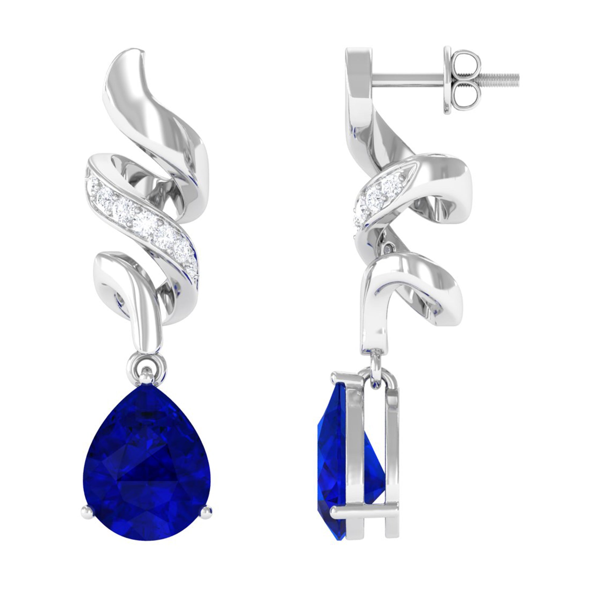 Vibrant Grown Labs-Created Blue Sapphire Teardrop Earrings with Diamond Accent