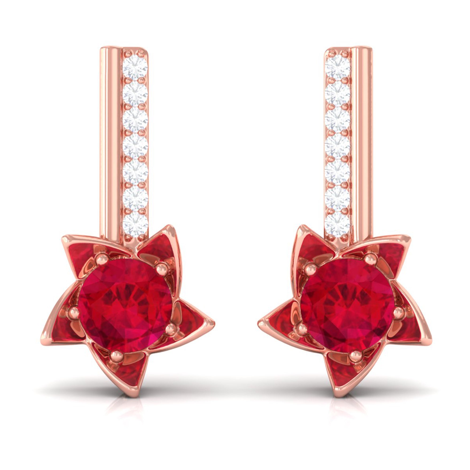 Vibrant Grown Labs-Lab Created Ruby Floral Drop Earrings for Women