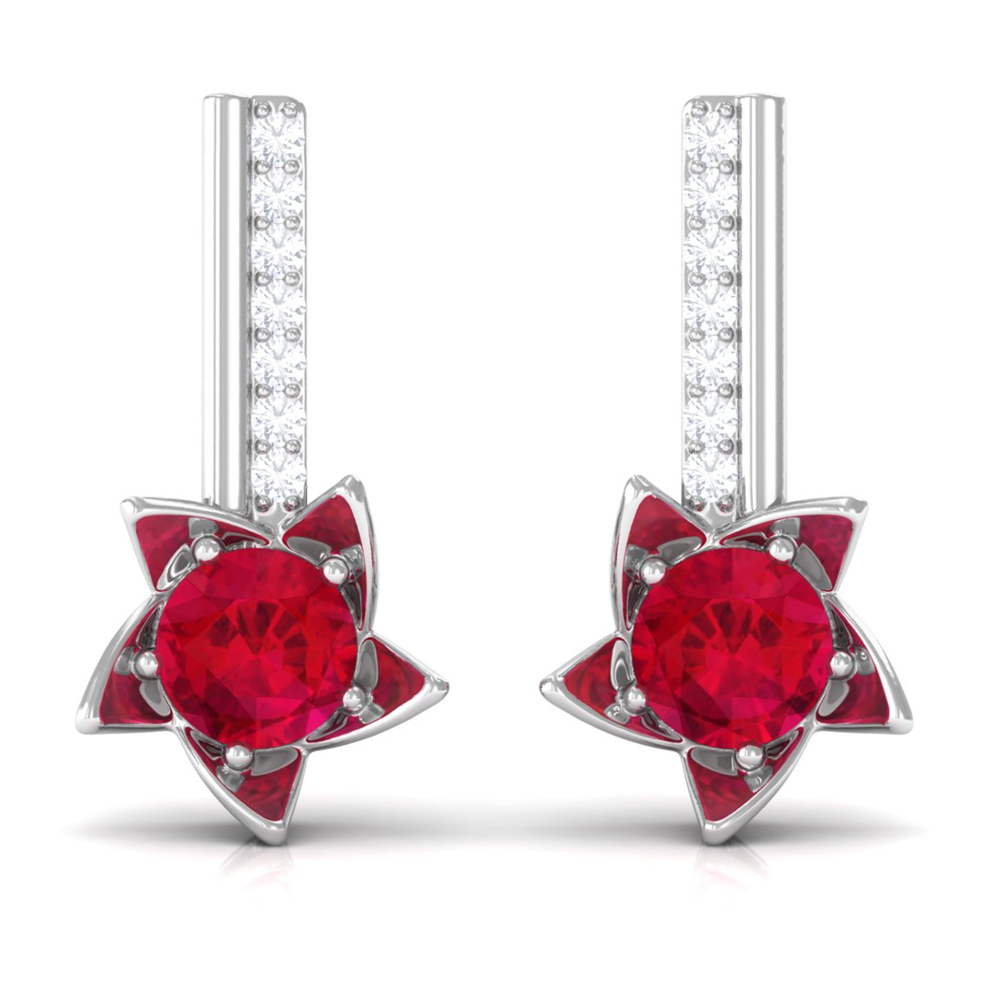 Vibrant Grown Labs-Lab Created Ruby Floral Drop Earrings for Women