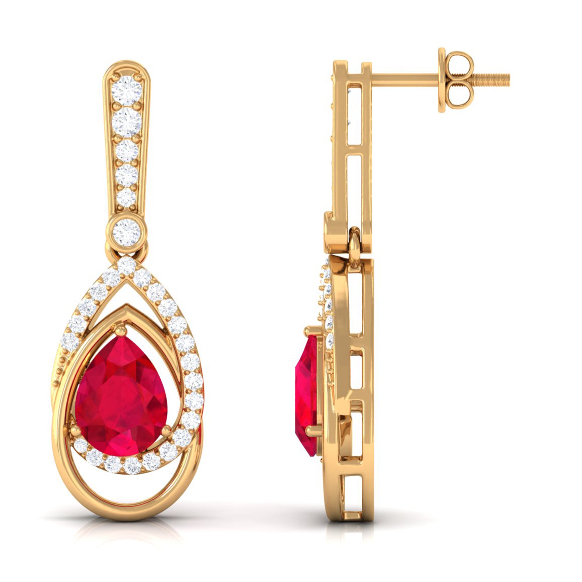 Vibrant Grown Labs-Created Ruby Teardrop Classic Earrings for Women