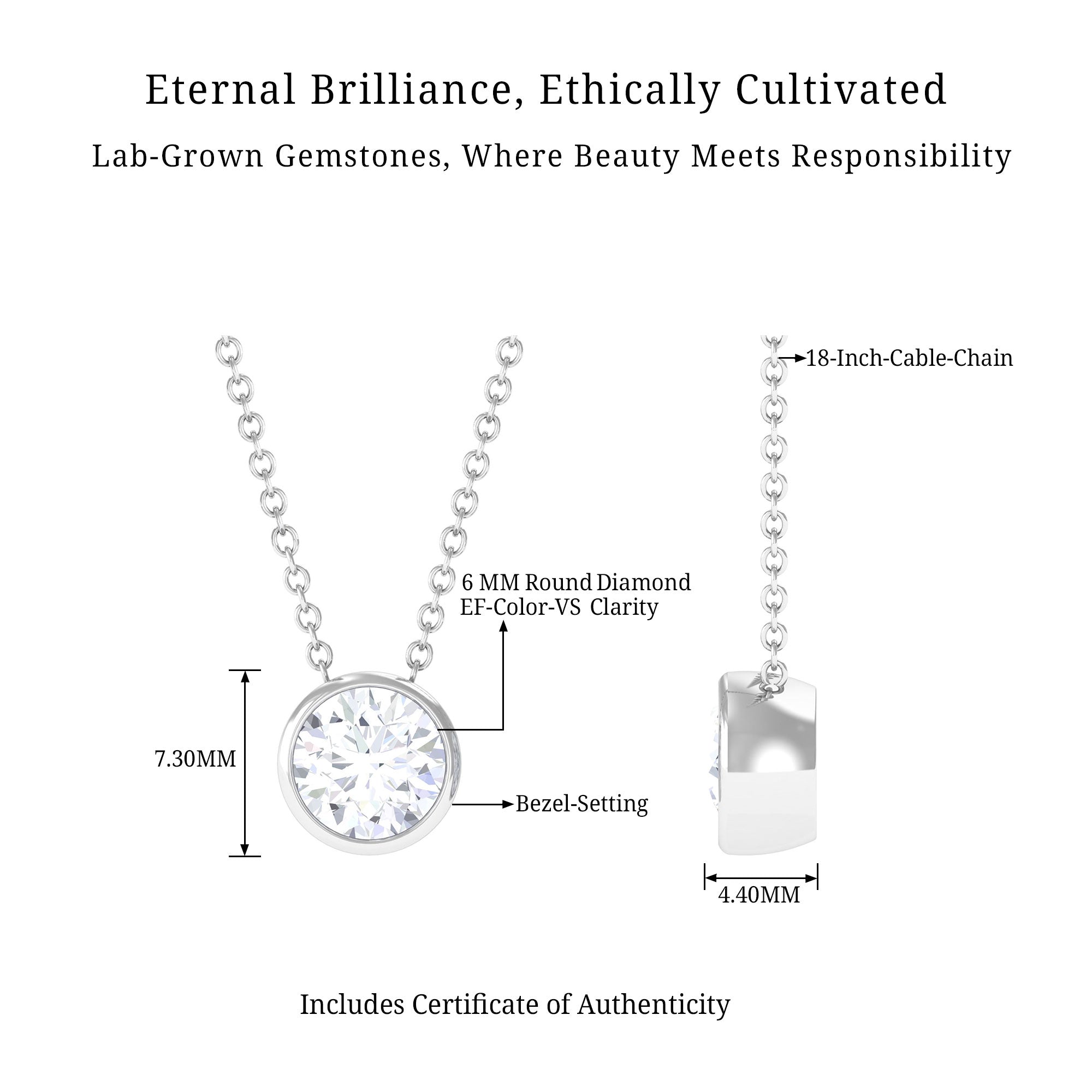 Vibrant Grown Labs-Bezel Set Lab Grown Diamond Solitaire Pendant Necklace