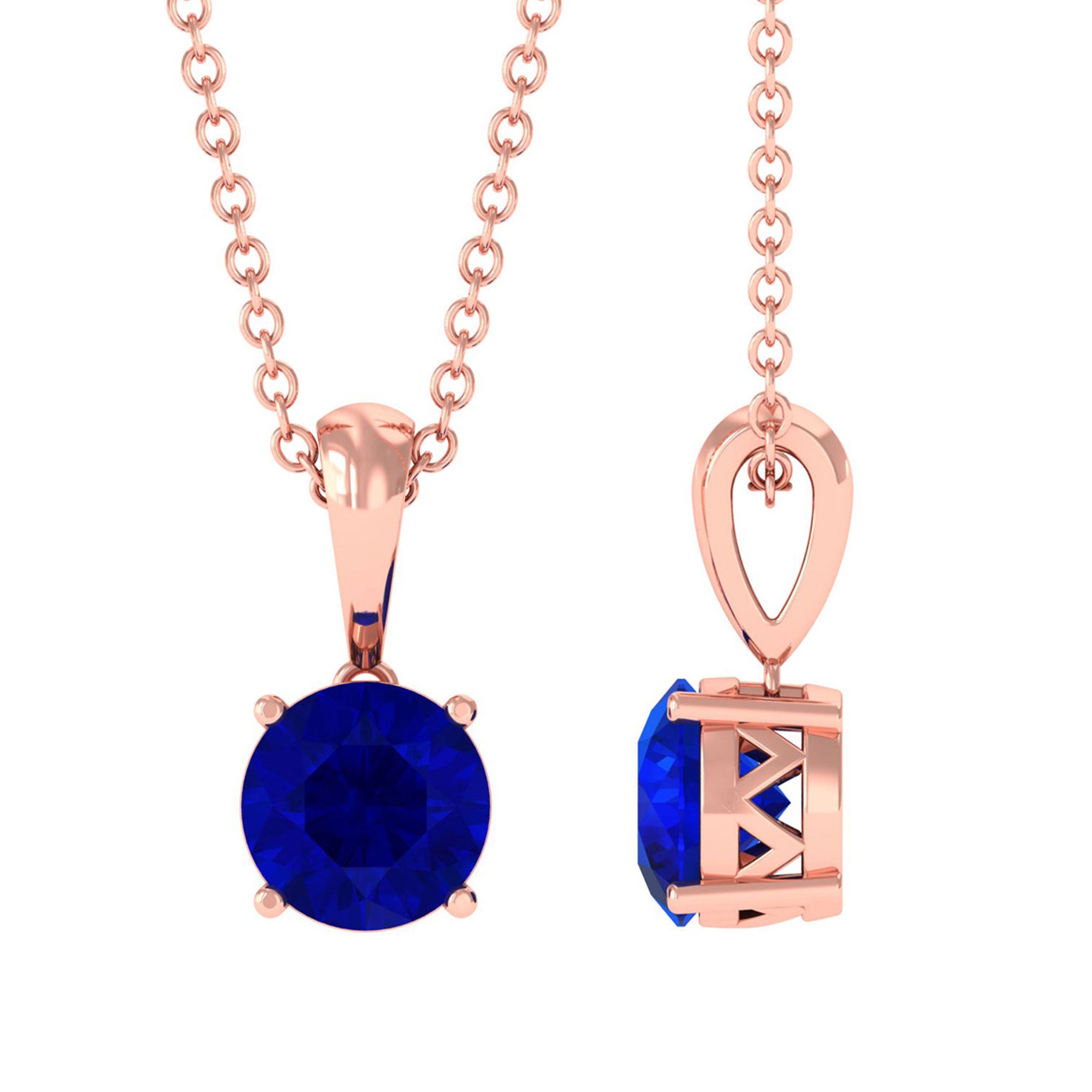 Vibrant Grown Labs-Round Lab Grown Blue Sapphire Solitaire Pendant Necklace