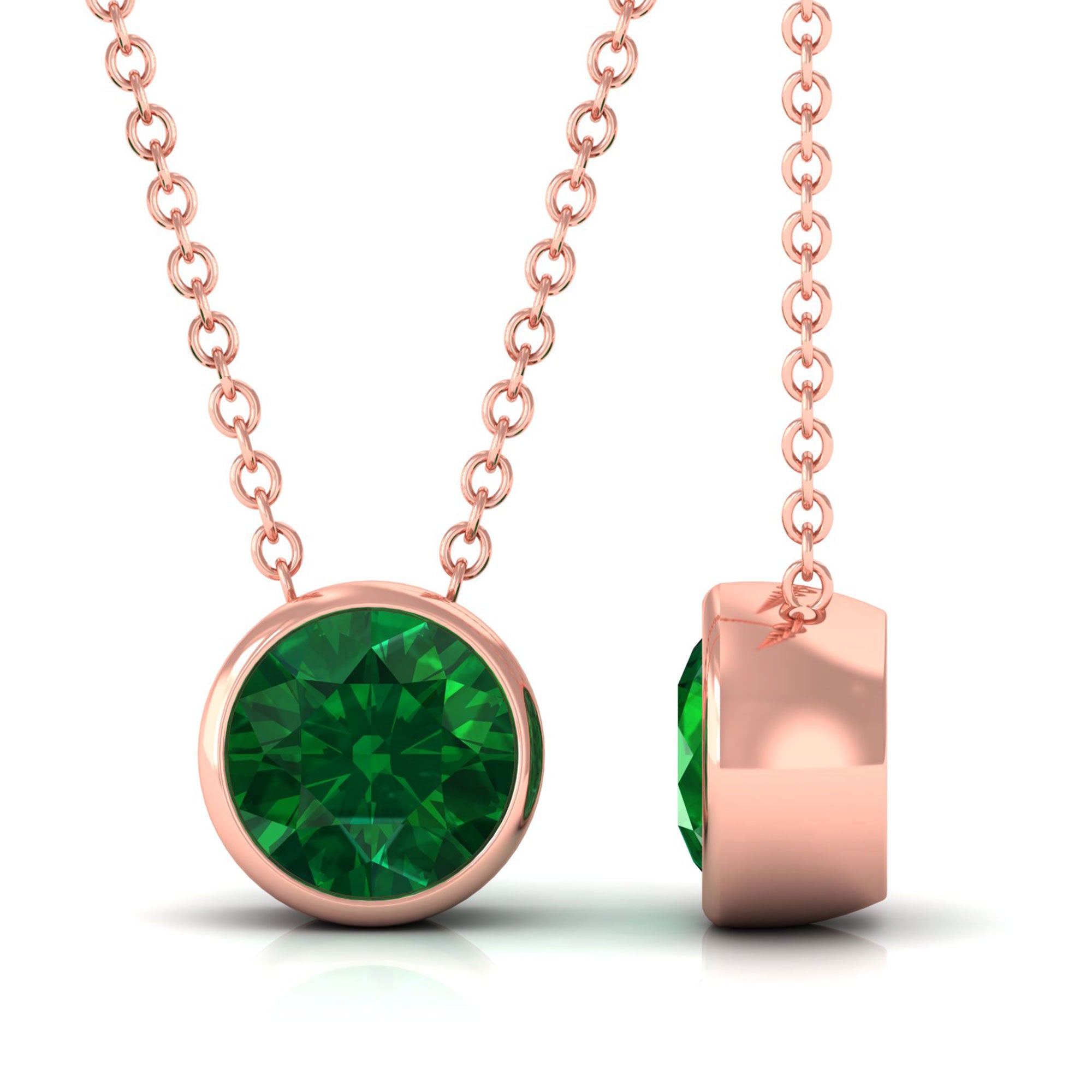 Vibrant Grown Labs-Bezel Set Lab Grown Emerald Solitaire Pendant Necklace