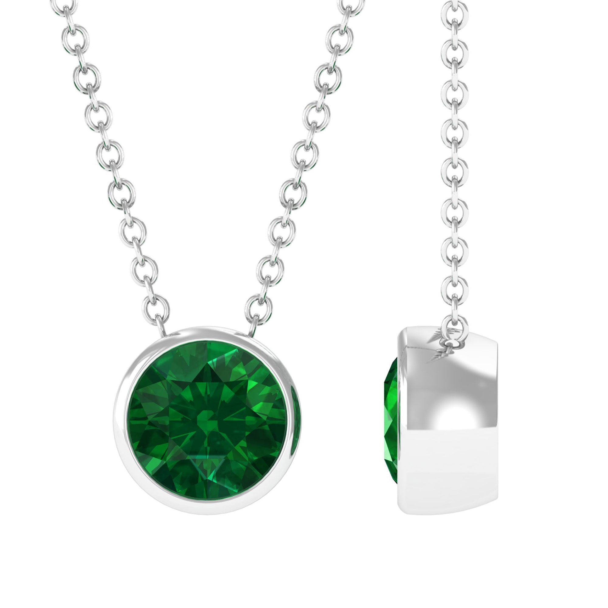 Vibrant Grown Labs-Bezel Set Lab Grown Emerald Solitaire Pendant Necklace