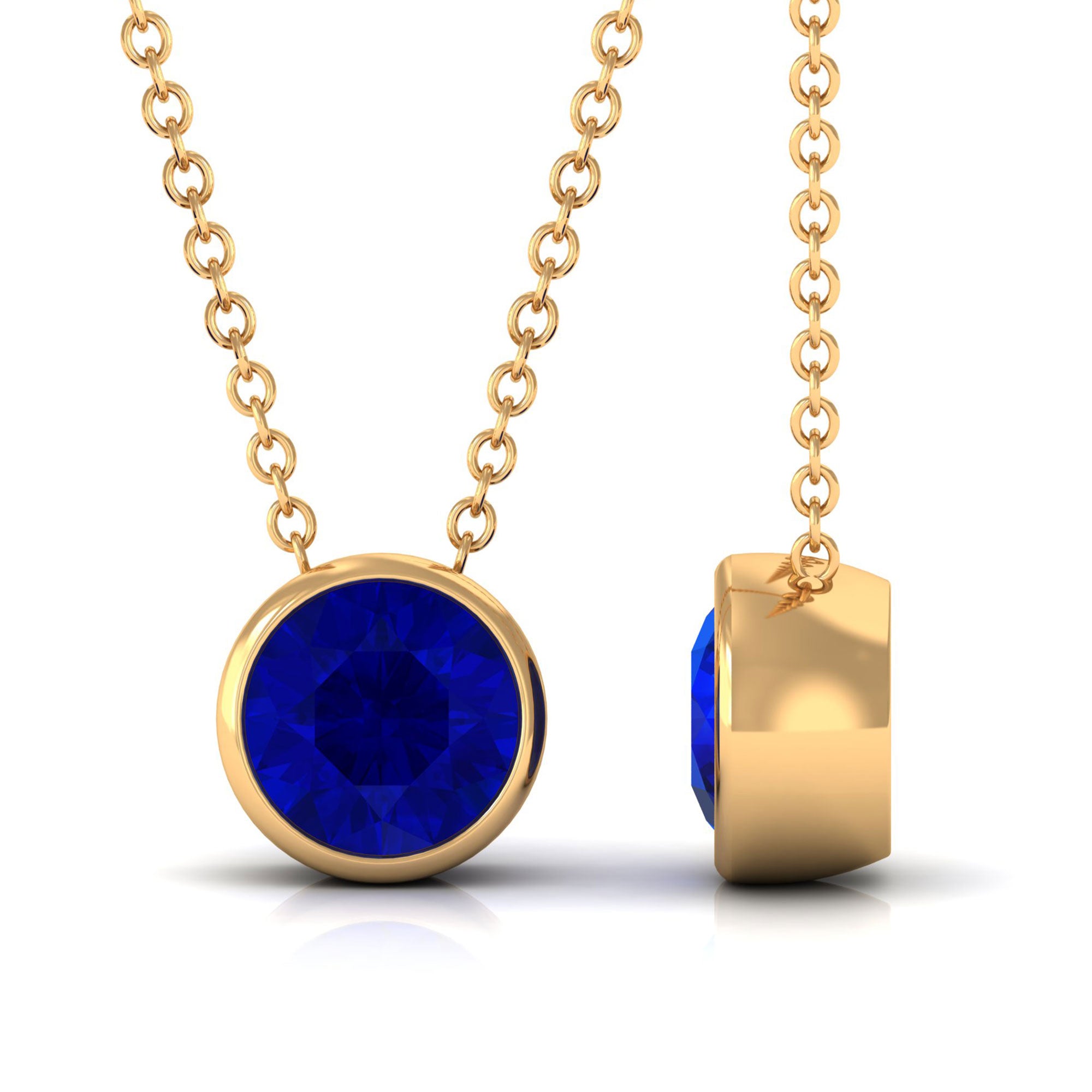 Vibrant Grown Labs-Bezel Set Lab Grown Blue Sapphire Pendant Necklace