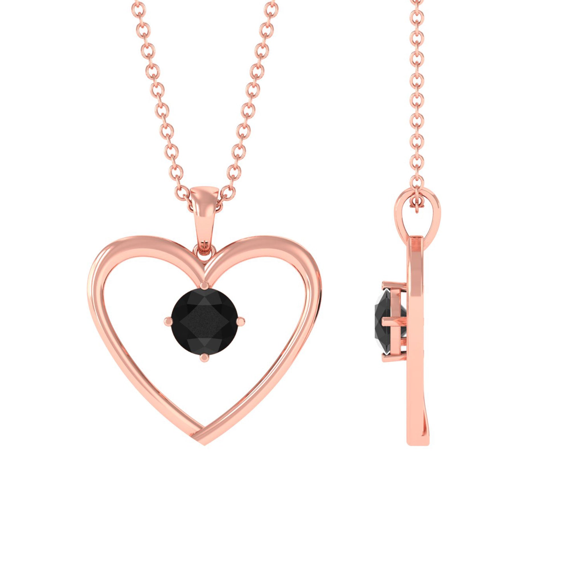 Vibrant Grown Labs-Minimal Heart Pendant Necklace with Lab Grown Black Diamond