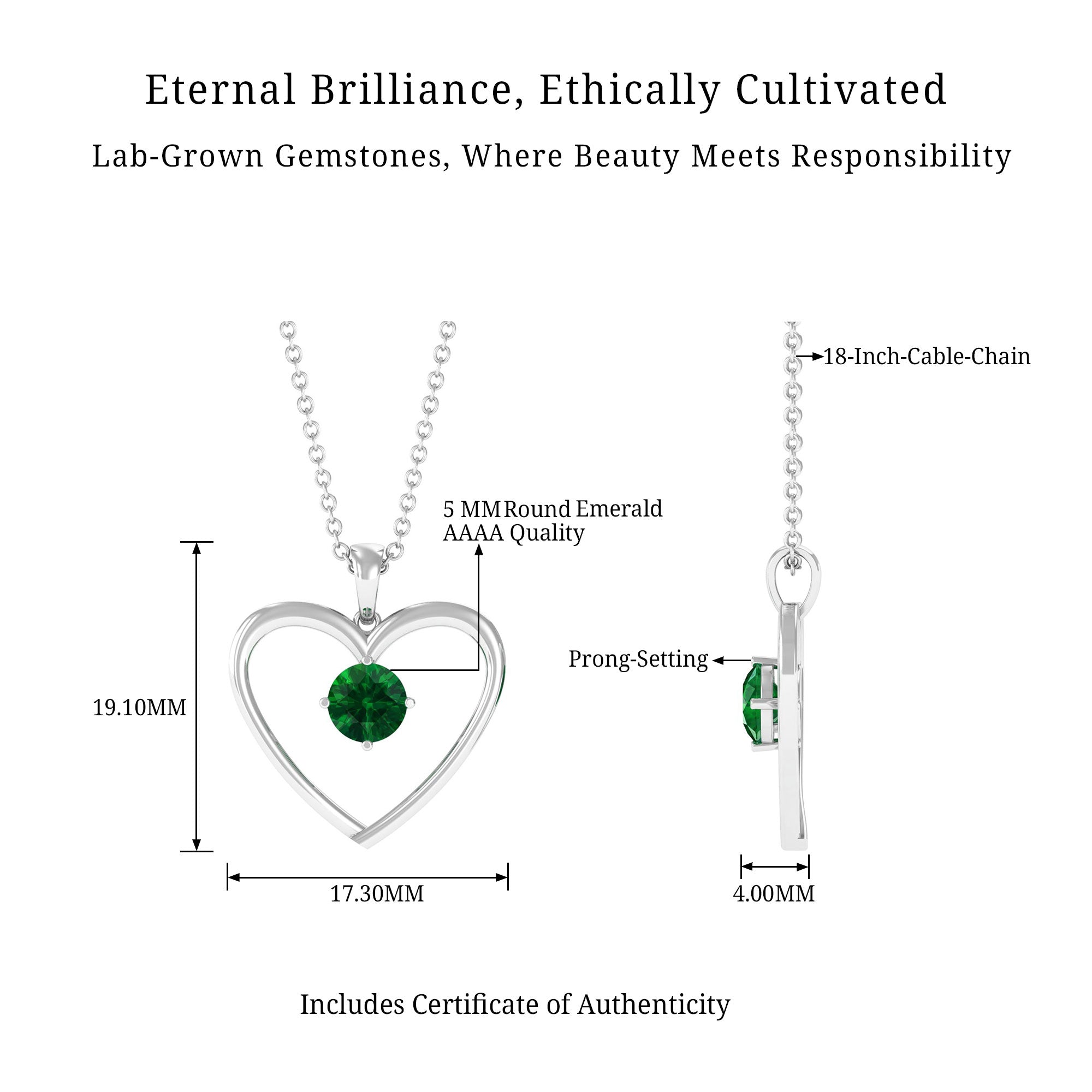 Vibrant Grown Labs-Lab Grown Emerald Heart Pendant Necklace