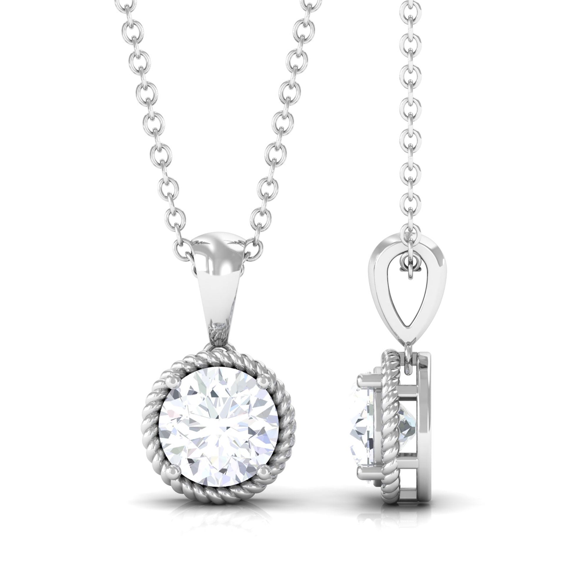 Vibrant Grown Labs-Lab Grown Diamond Solitaire Twisted Rope Pendant Necklace