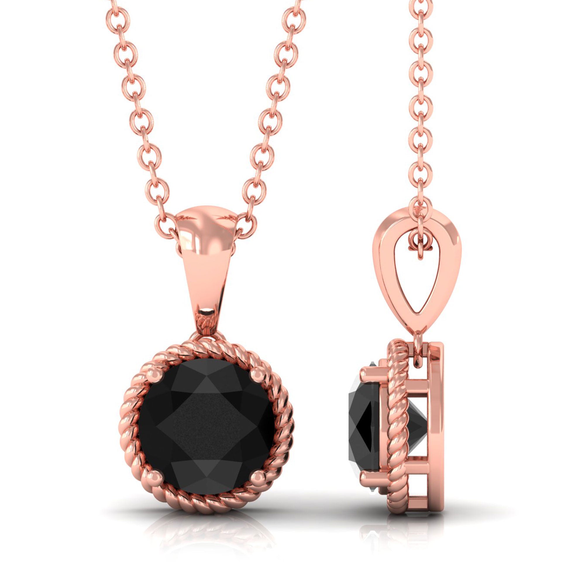 Vibrant Grown Labs-Round Shape Lab Created Black Diamond Solitaire Pendant Necklace