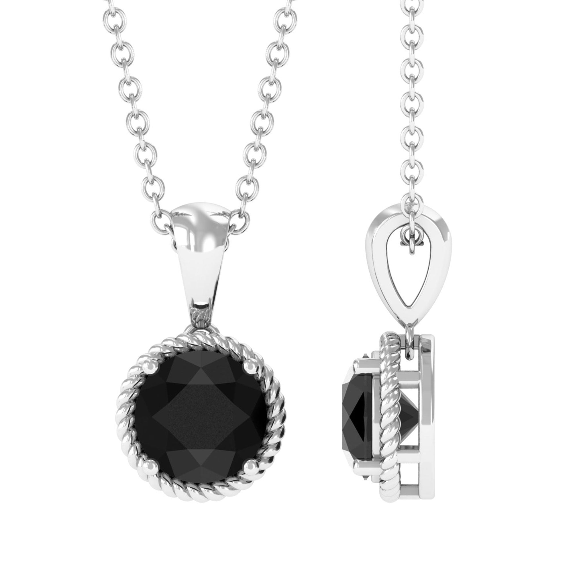 Vibrant Grown Labs-Round Shape Lab Created Black Diamond Solitaire Pendant Necklace