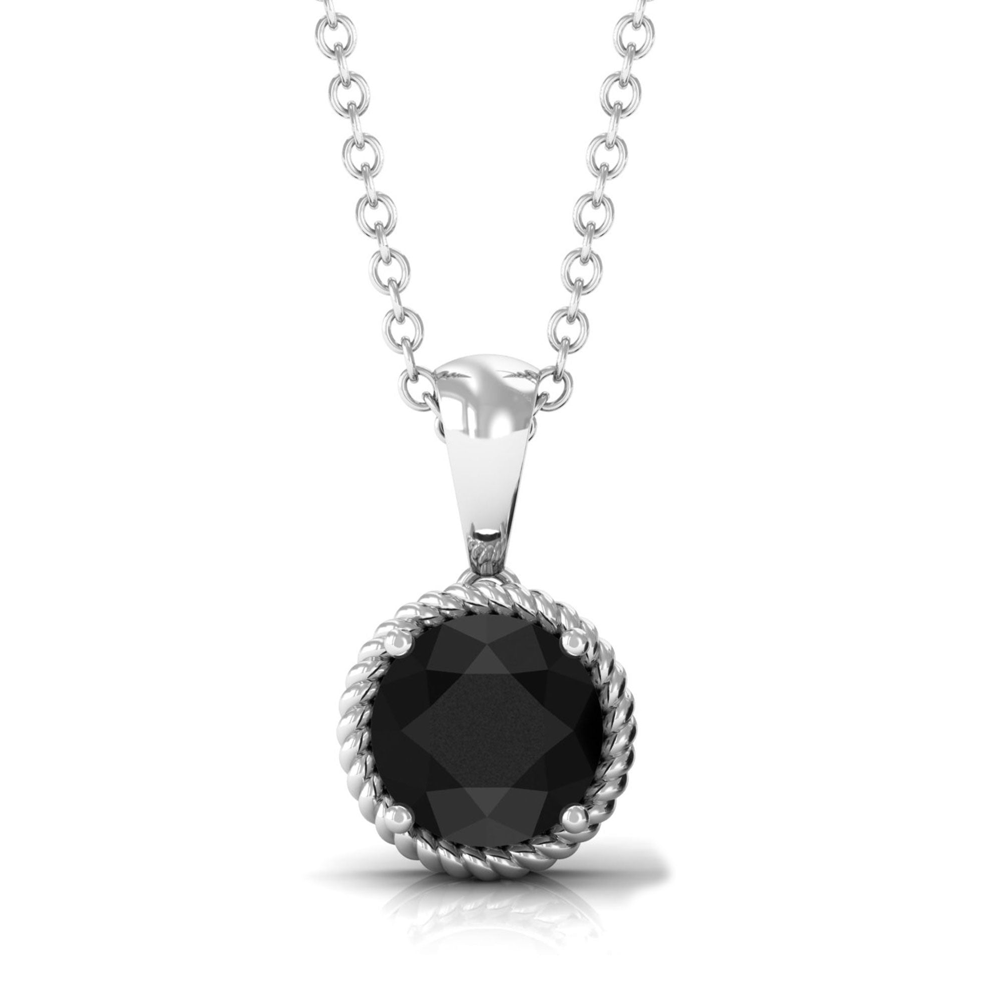 Vibrant Grown Labs-Round Shape Lab Created Black Diamond Solitaire Pendant Necklace