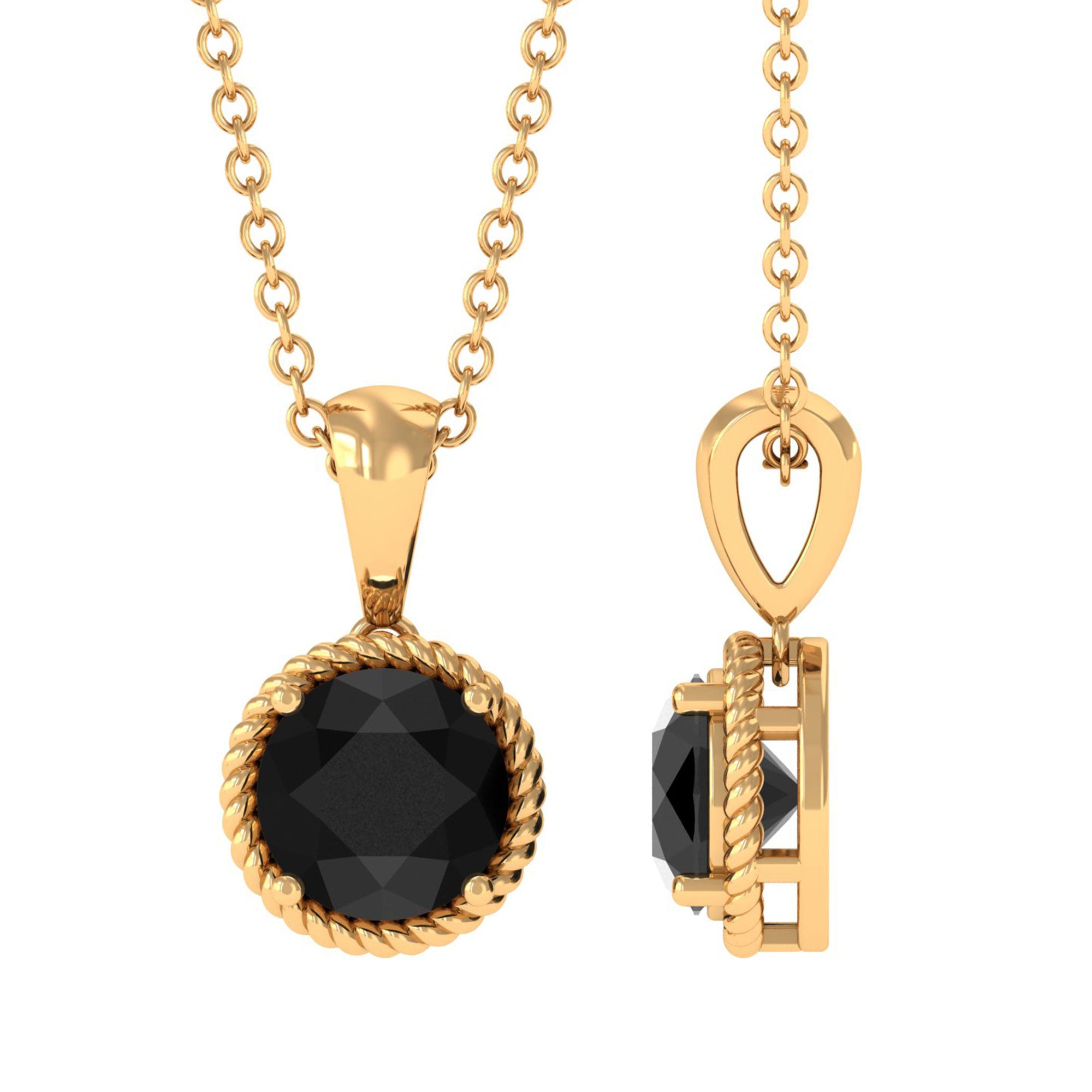 Vibrant Grown Labs-Round Shape Lab Created Black Diamond Solitaire Pendant Necklace