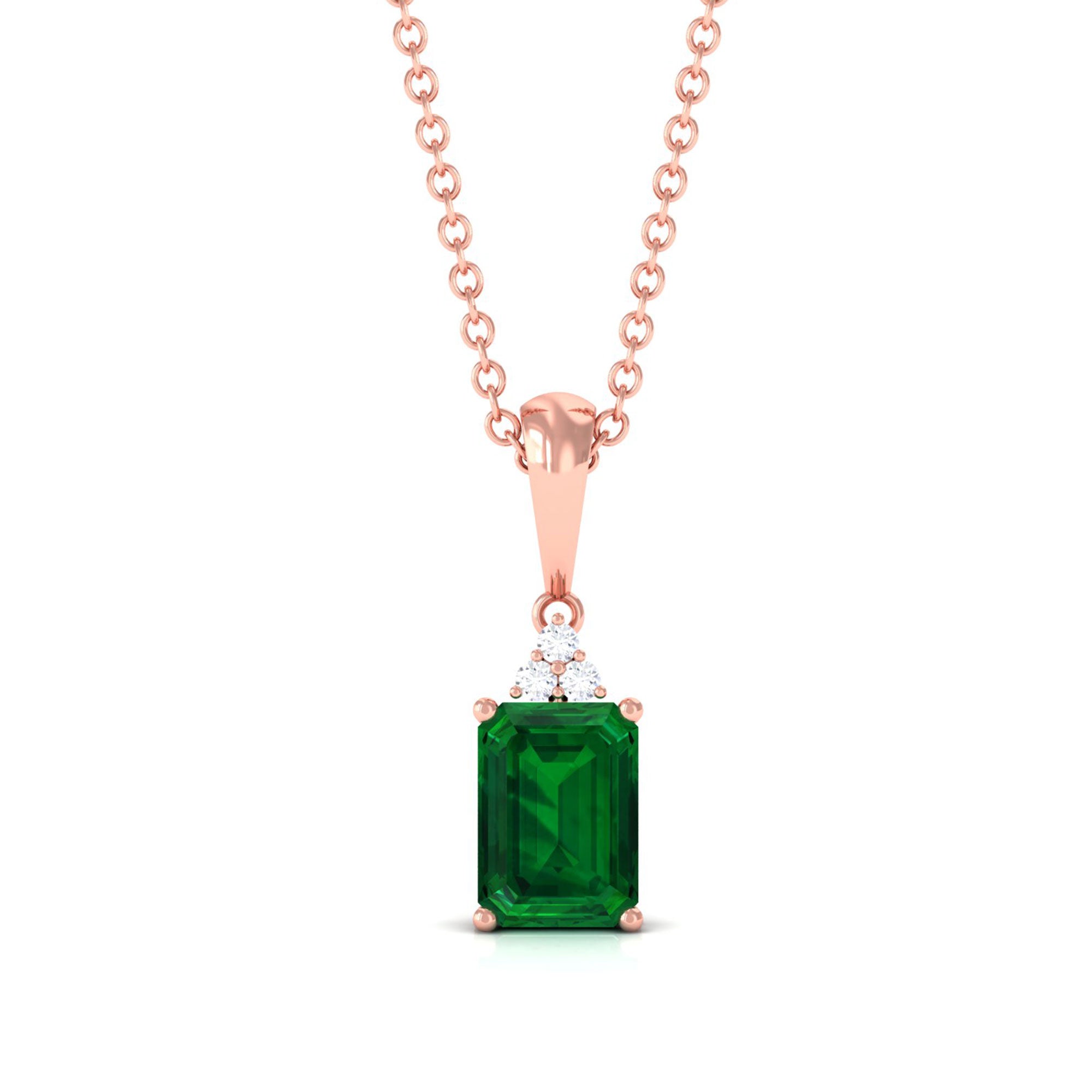 Vibrant Grown Labs-Lab Grown Emerald Pendant Necklace with Diamond Trio