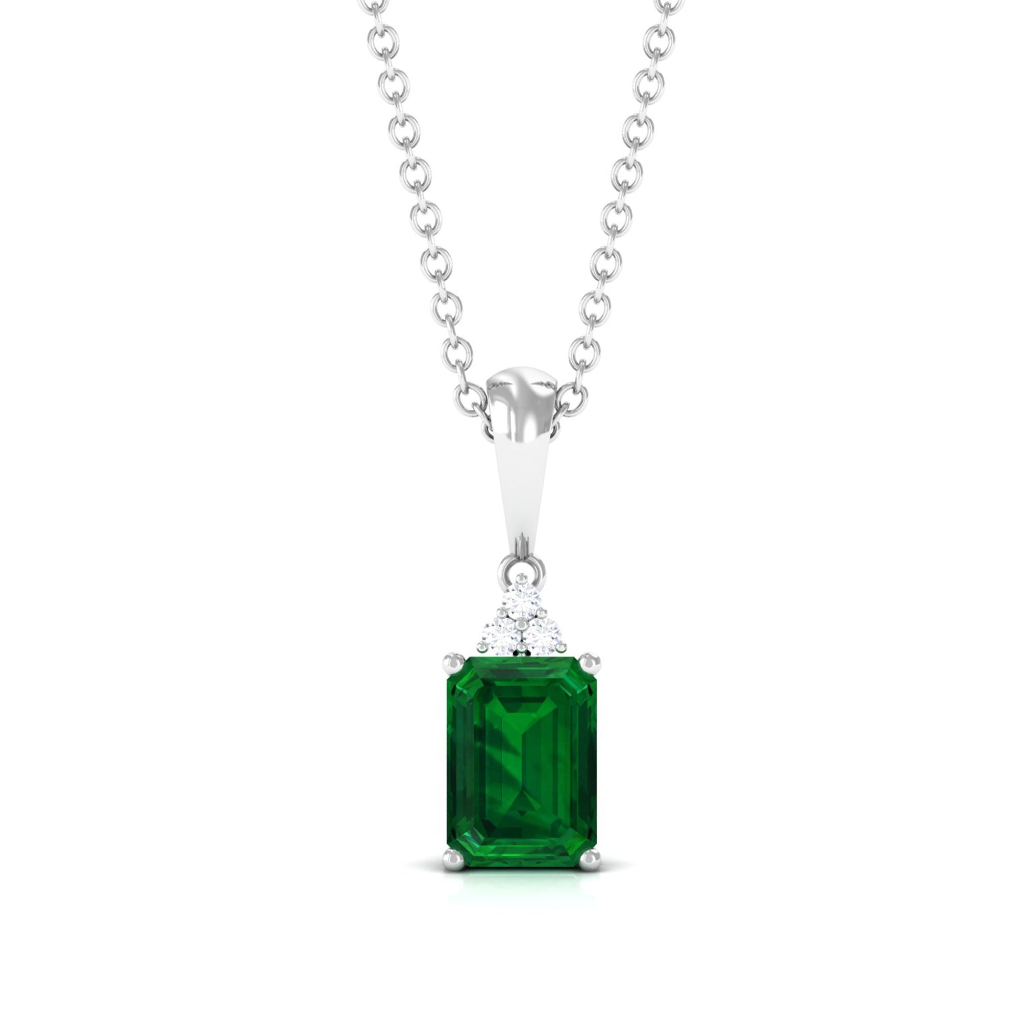 Vibrant Grown Labs-Lab Grown Emerald Pendant Necklace with Diamond Trio