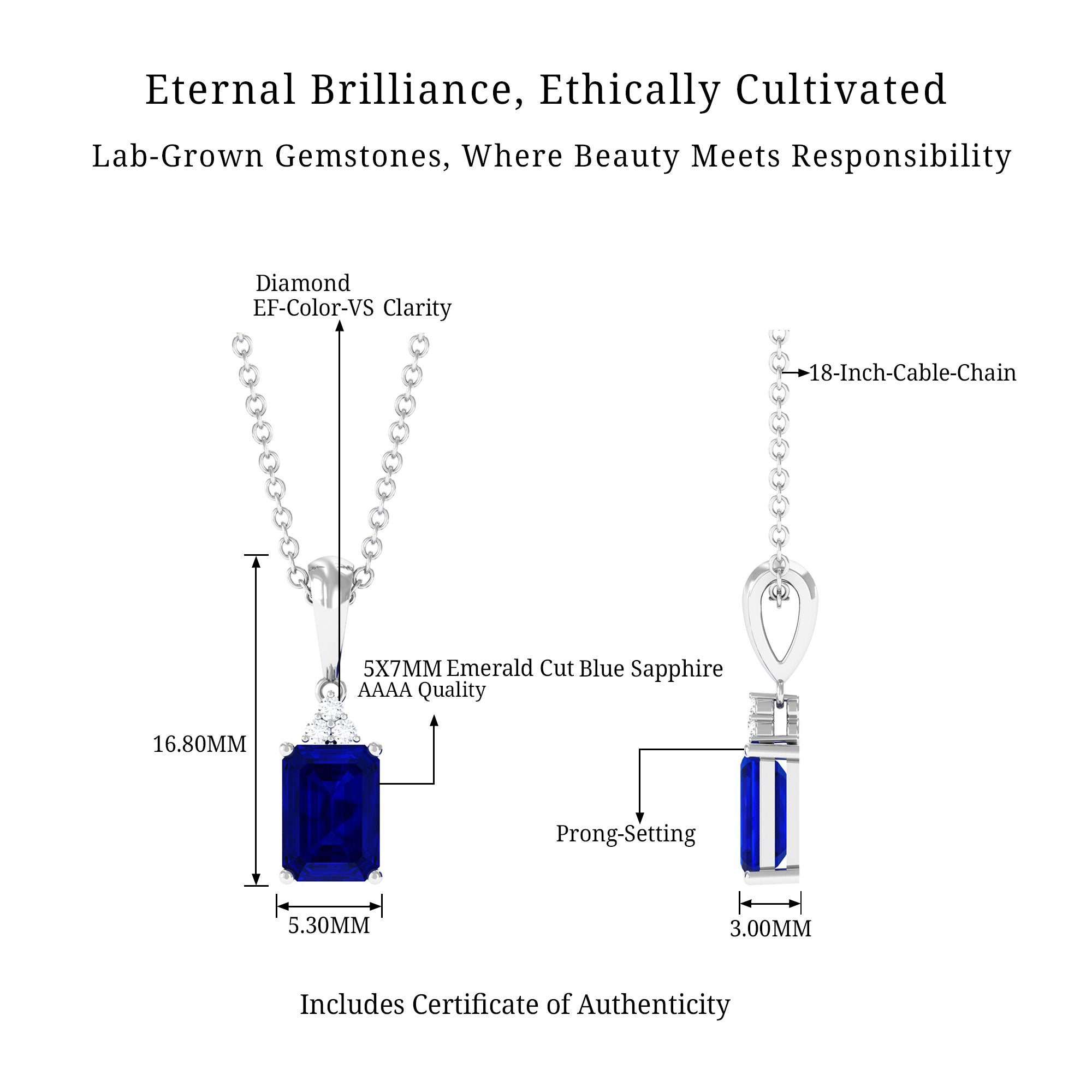 Vibrant Grown Labs-Lab Grown Blue Sapphire Minimal Pendant Necklace