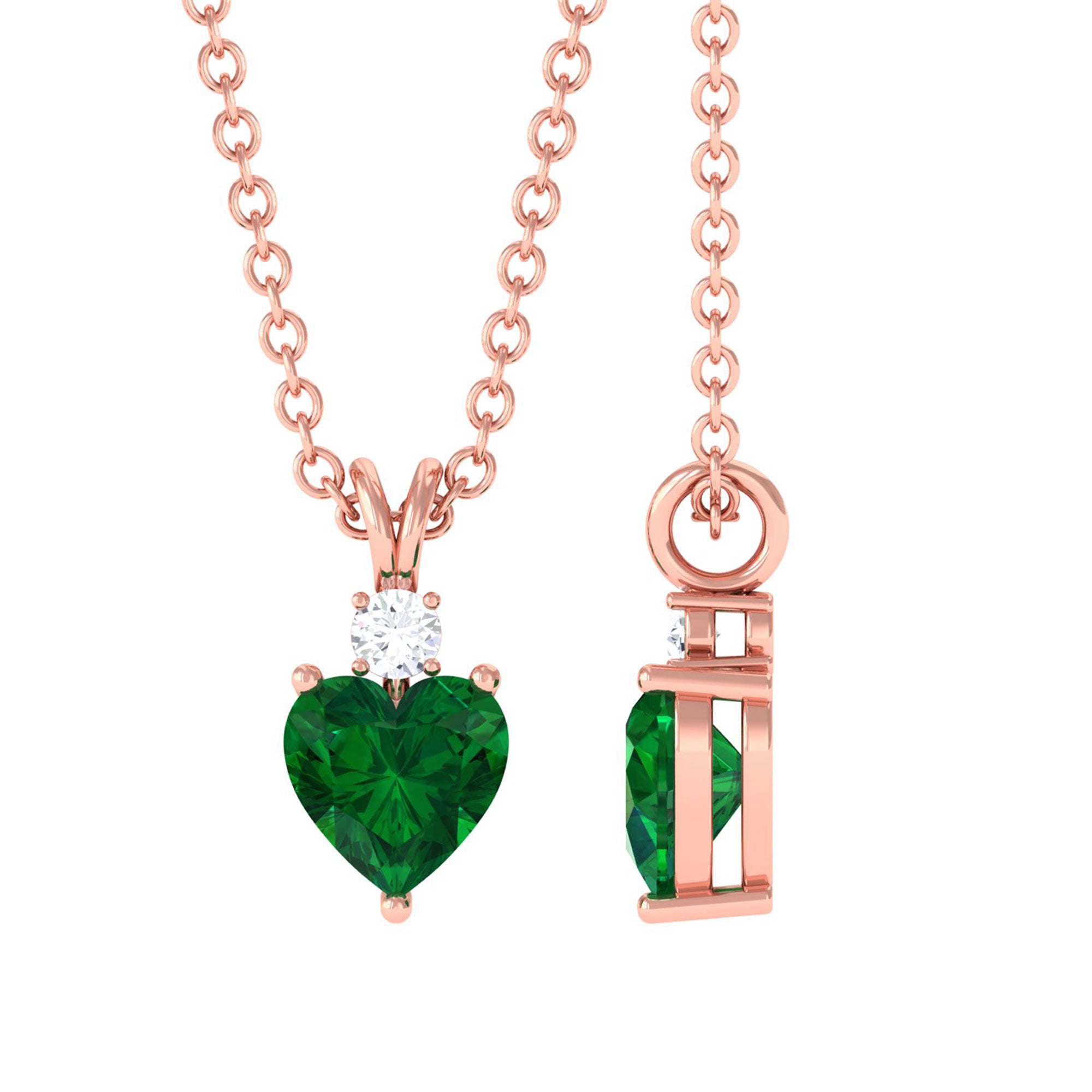 Vibrant Grown Labs-Heart Shape Lab Grown Emerald Pendant Necklace