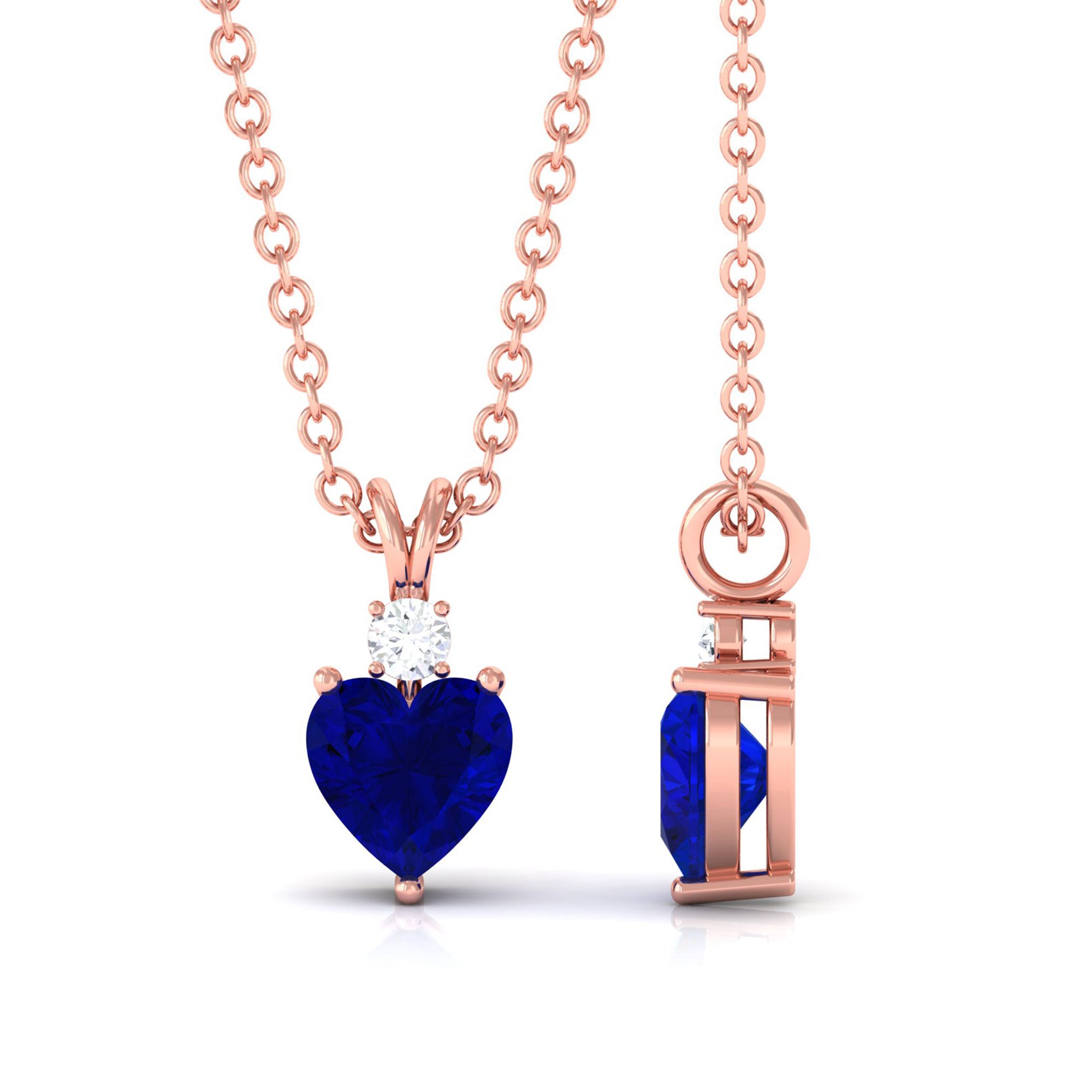 Vibrant Grown Labs-Lab Grown Blue Sapphire Heart Pendant Necklace