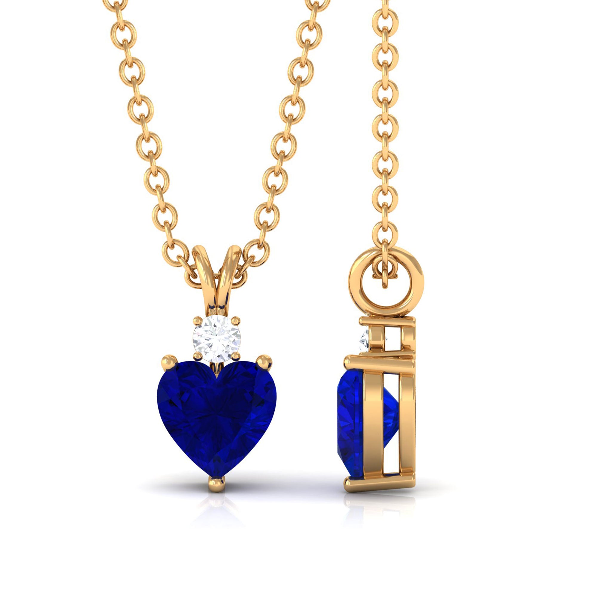 Vibrant Grown Labs-Lab Grown Blue Sapphire Heart Pendant Necklace