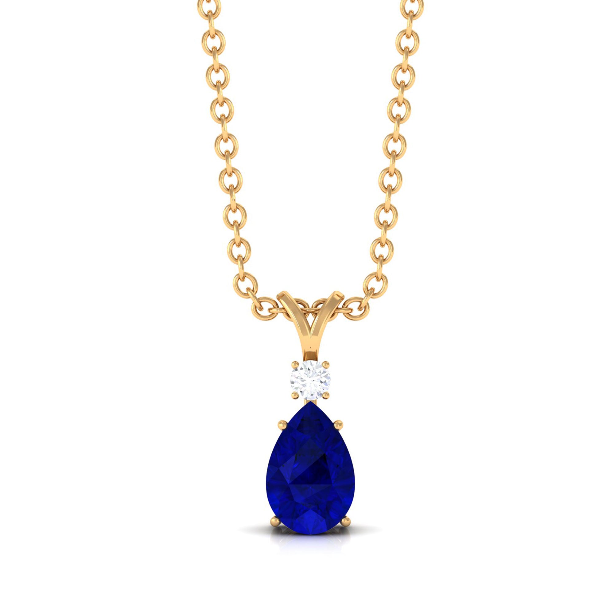 Vibrant Grown Labs-Pear Shaped Lab Grown Blue Sapphire Pendant Necklace