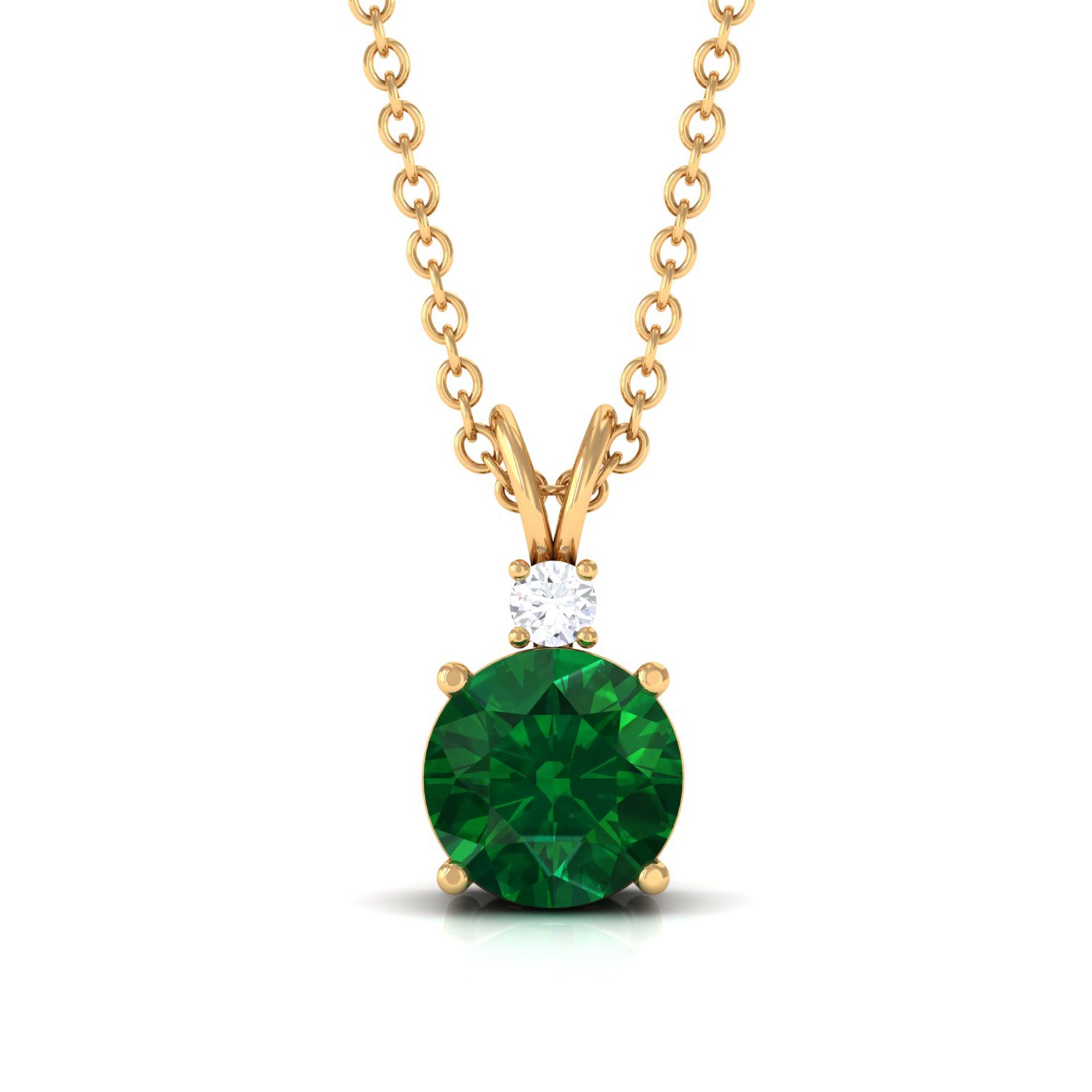 Vibrant Grown Labs-Lab Grown Emerald Solitaire Pendant Necklace with Diamond