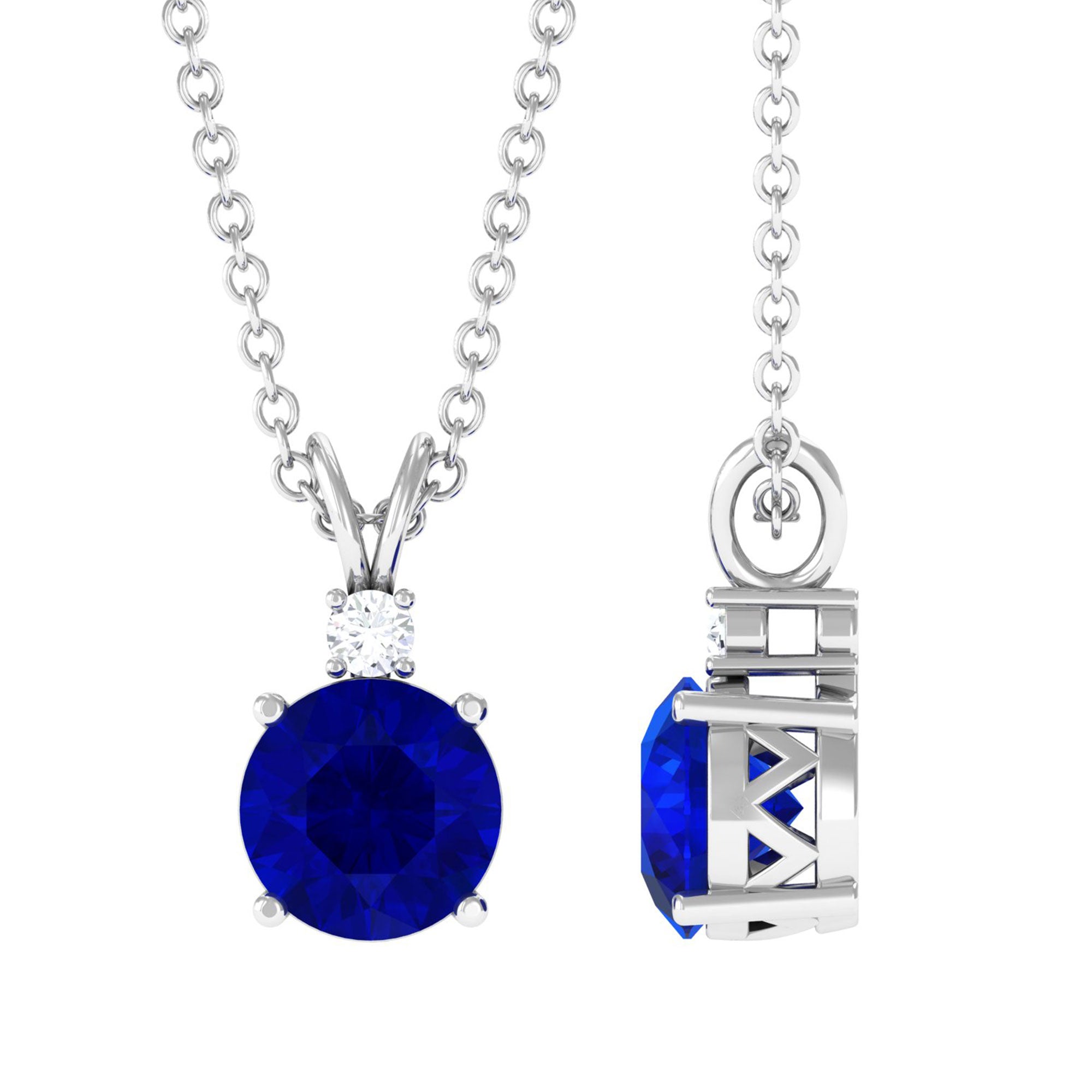 Vibrant Grown Labs-Lab Grown Blue Sapphire Solitaire Pendant Necklace