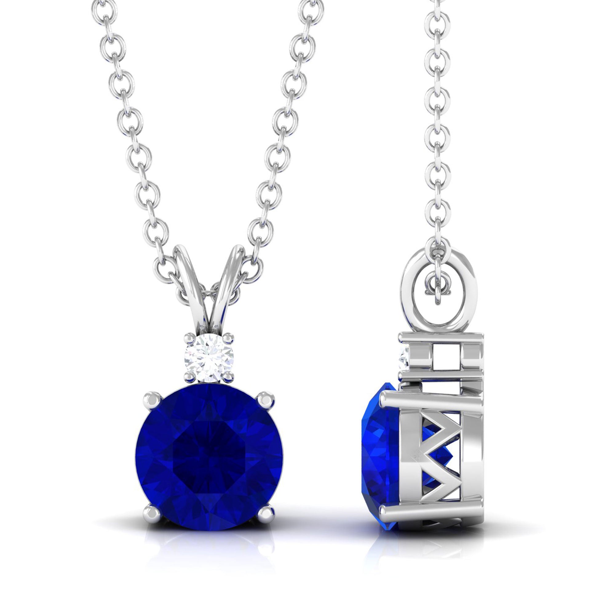 Vibrant Grown Labs-Lab Grown Blue Sapphire Solitaire Pendant Necklace