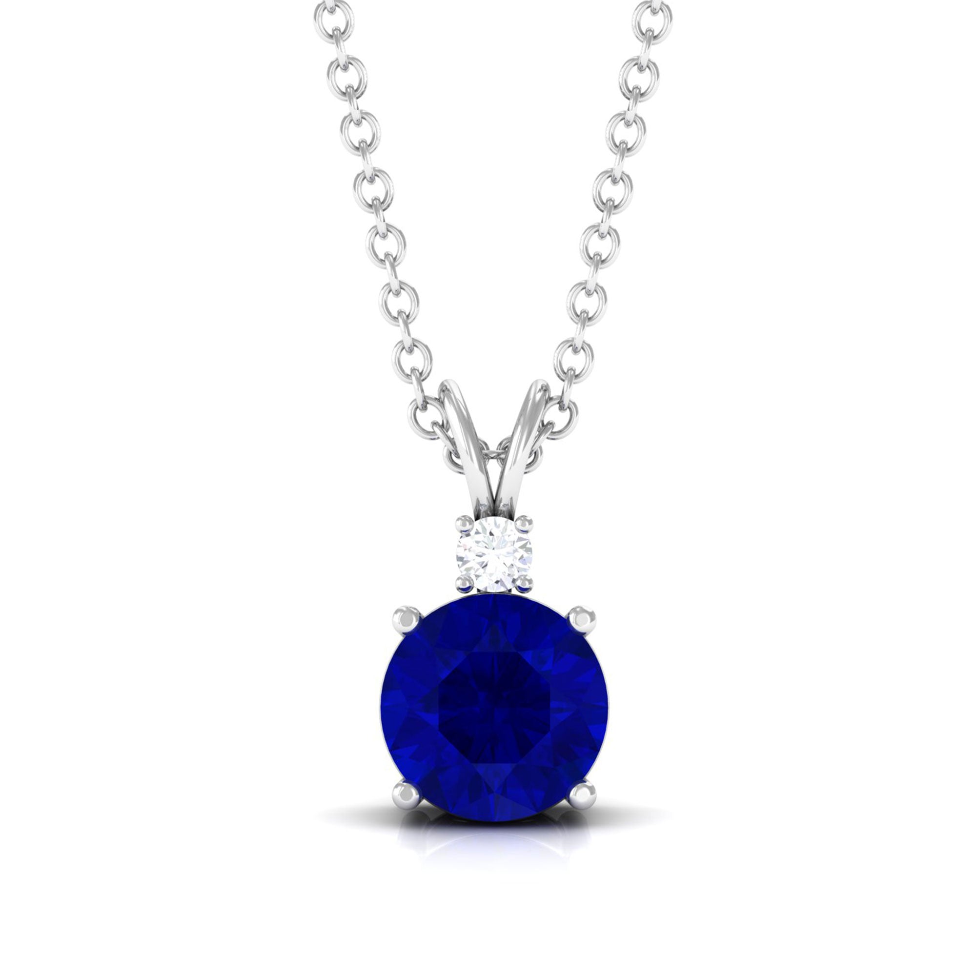 Vibrant Grown Labs-Lab Grown Blue Sapphire Solitaire Pendant Necklace