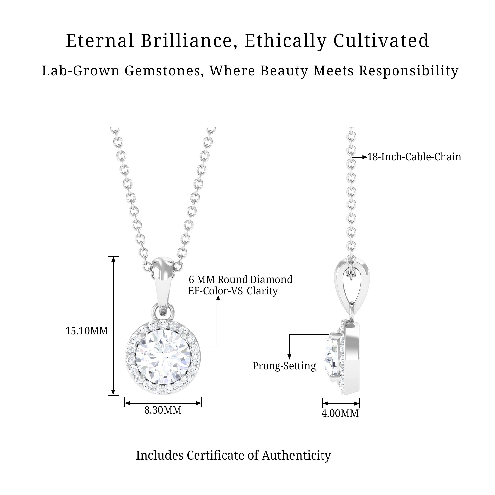 Vibrant Grown Labs-Classic Round Shape Lab Grown Diamond Halo Pendant Necklace