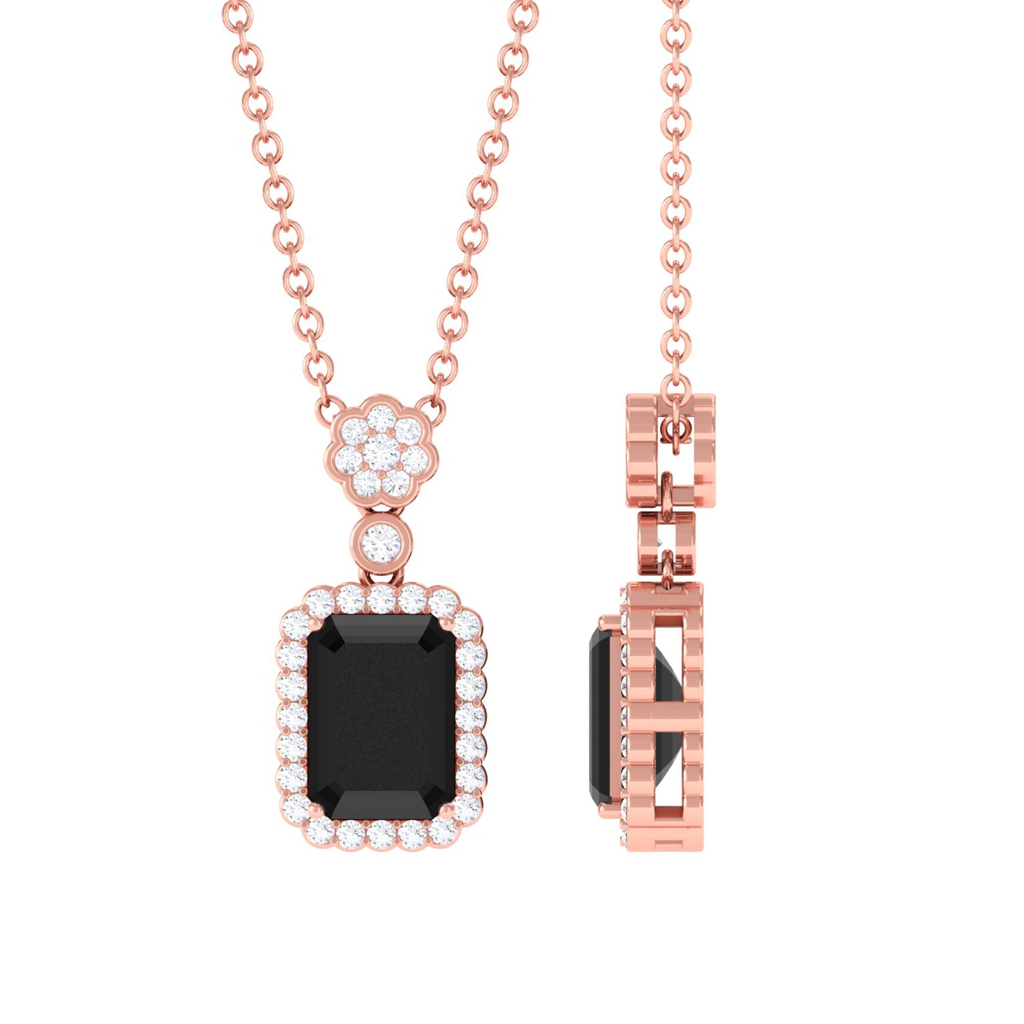 Vibrant Grown Labs-Vintage Inspired Emerald Cut Lab Grown Black Diamond Pendant Necklace