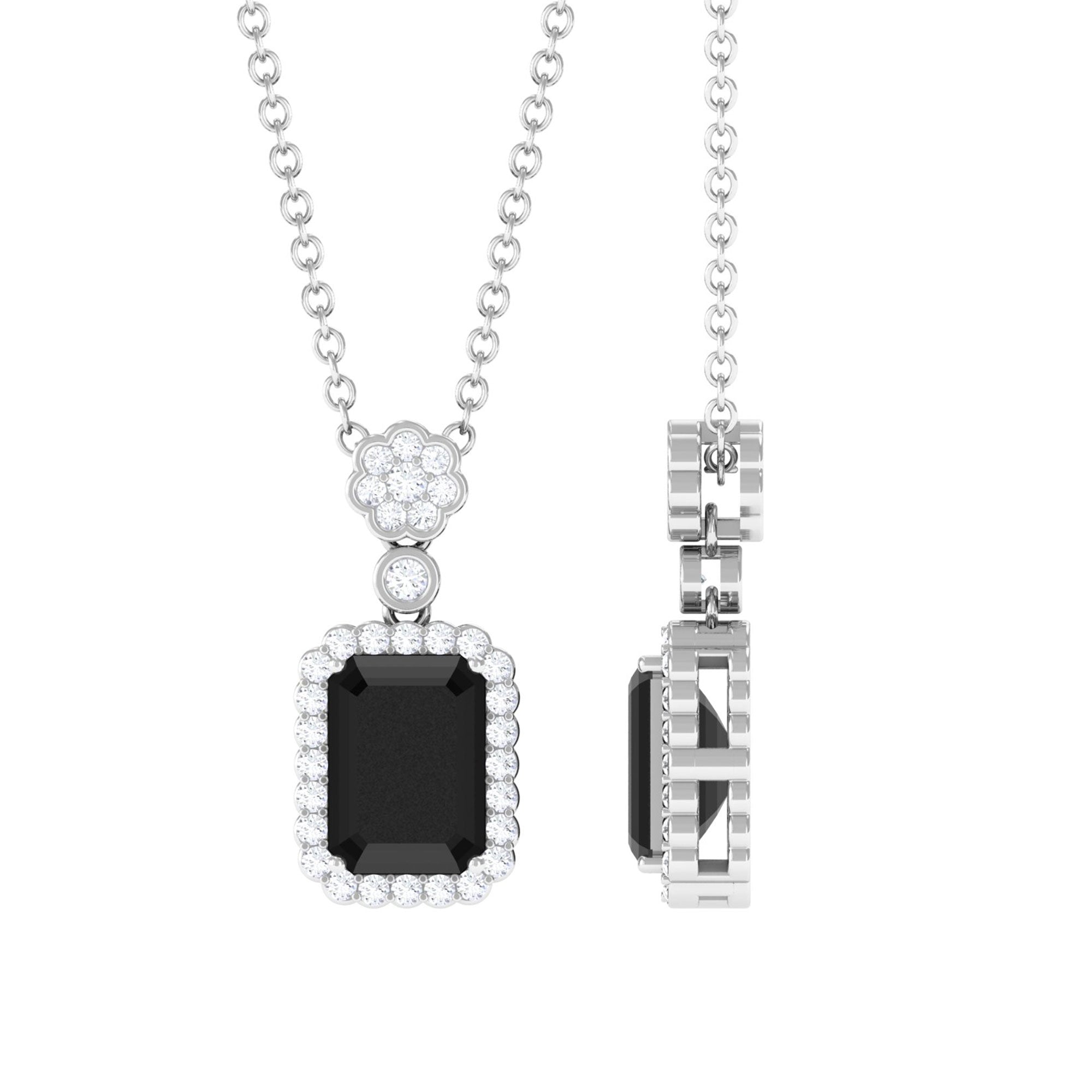 Vibrant Grown Labs-Vintage Inspired Emerald Cut Lab Grown Black Diamond Pendant Necklace