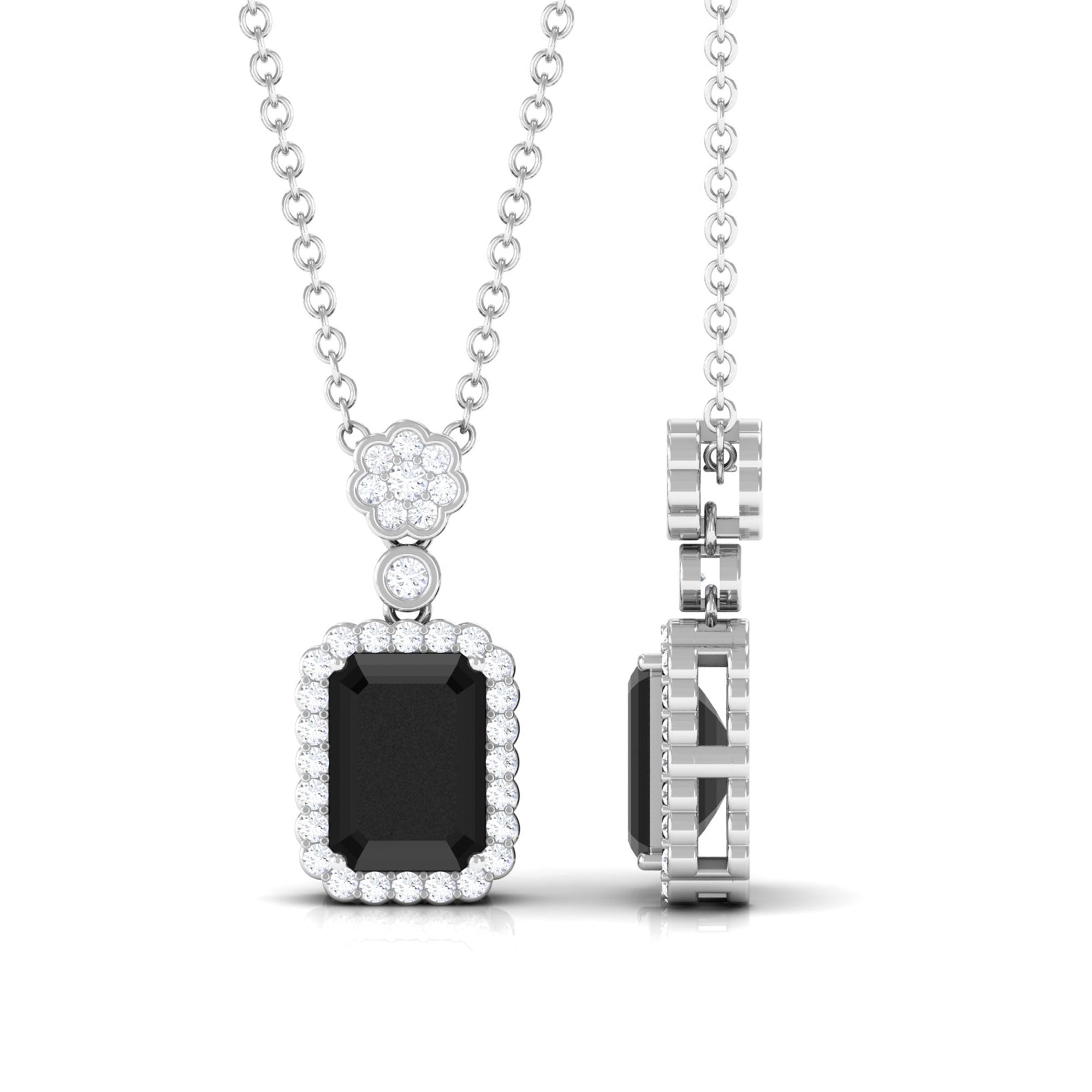 Vibrant Grown Labs-Vintage Inspired Emerald Cut Lab Grown Black Diamond Pendant Necklace