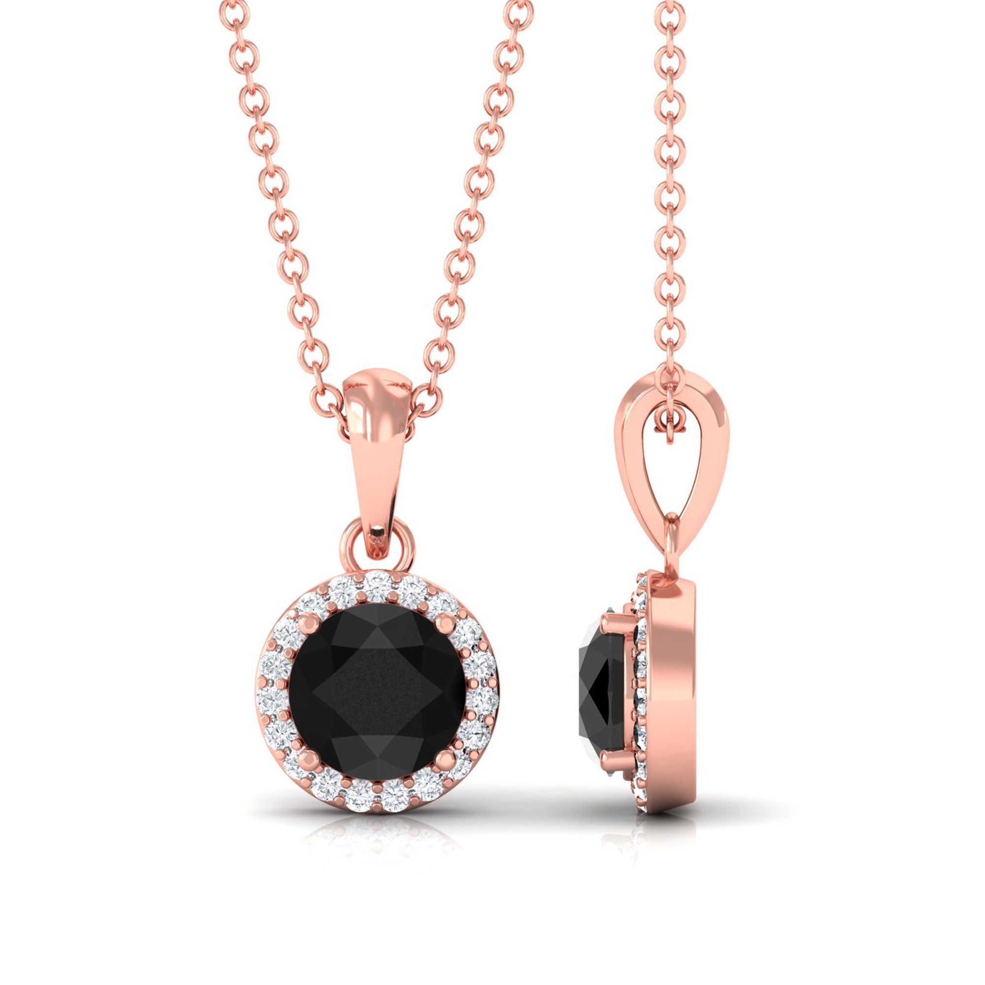 Vibrant Grown Labs-Classic Lab Grown Black Diamond Pendant Necklace with Halo