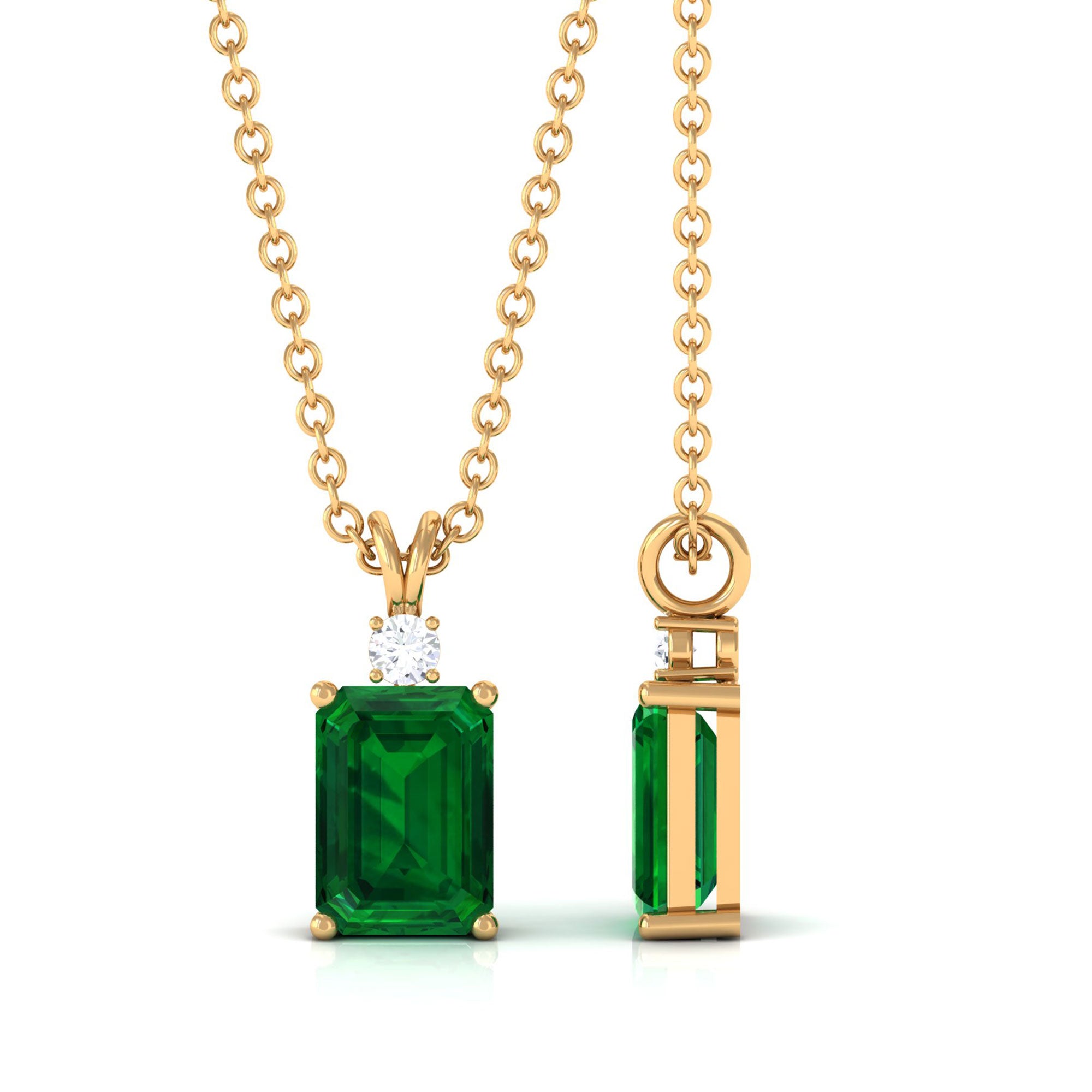 Vibrant Grown Labs-Emerald Cut Solitaire Pendant Necklace with Lab Grown Emerald