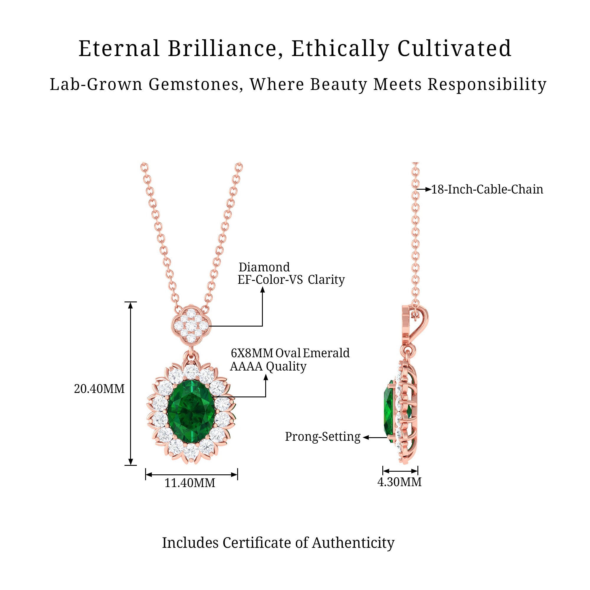 Vibrant Grown Labs-Lab Grown Emerald Statement Pendant Necklace