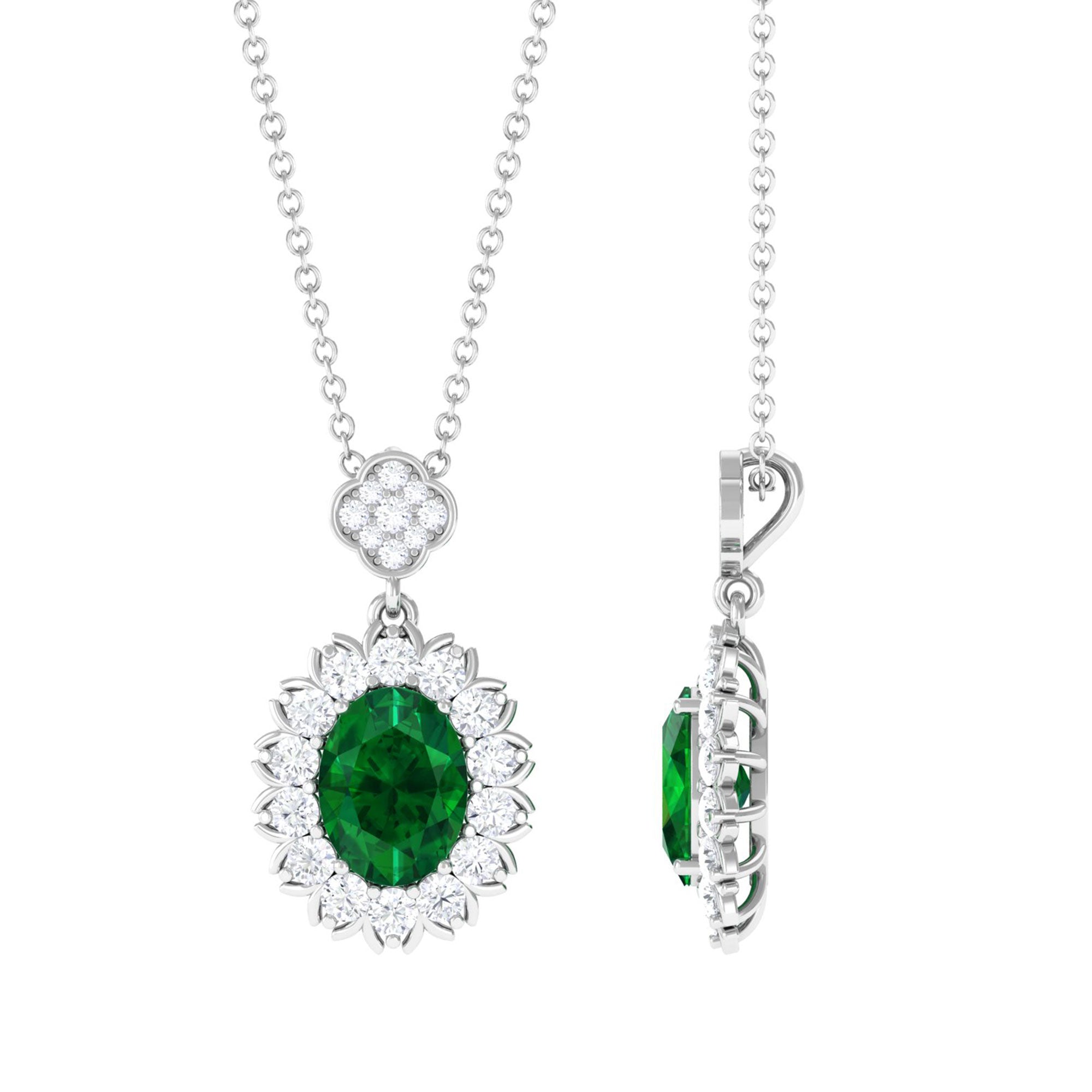 Vibrant Grown Labs-Lab Grown Emerald Statement Pendant Necklace