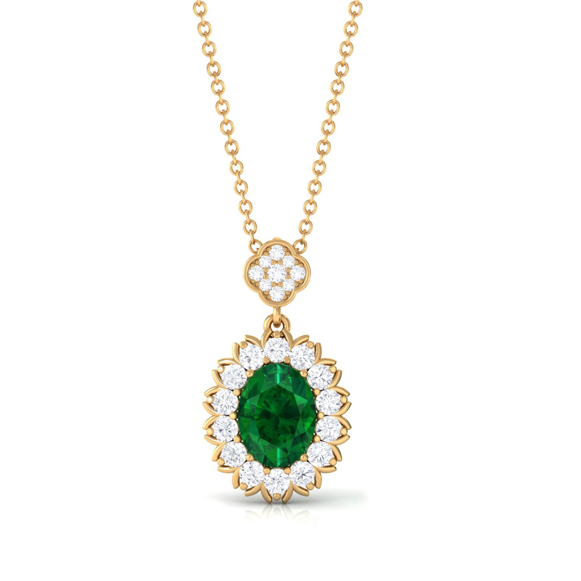 Vibrant Grown Labs-Lab Grown Emerald Statement Pendant Necklace