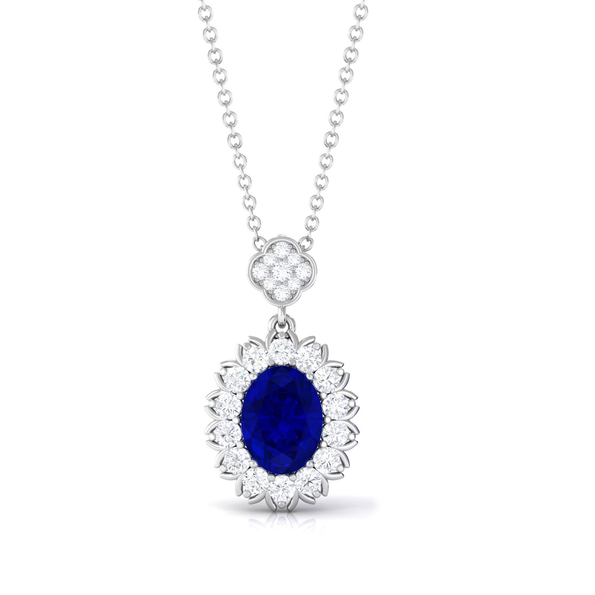 Vibrant Grown Labs-Oval Shaped Lab Grown Blue Sapphire Statement Pendant Necklace