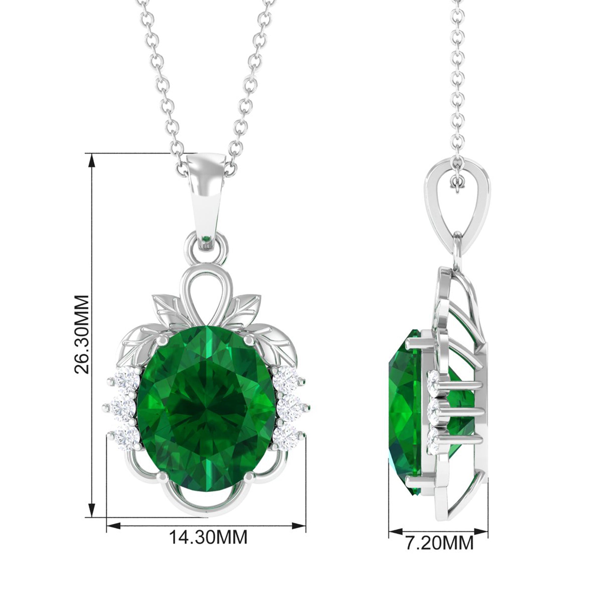 Vibrant Grown Labs-Created Emerald Oval Statement Pendant Necklace with Diamond