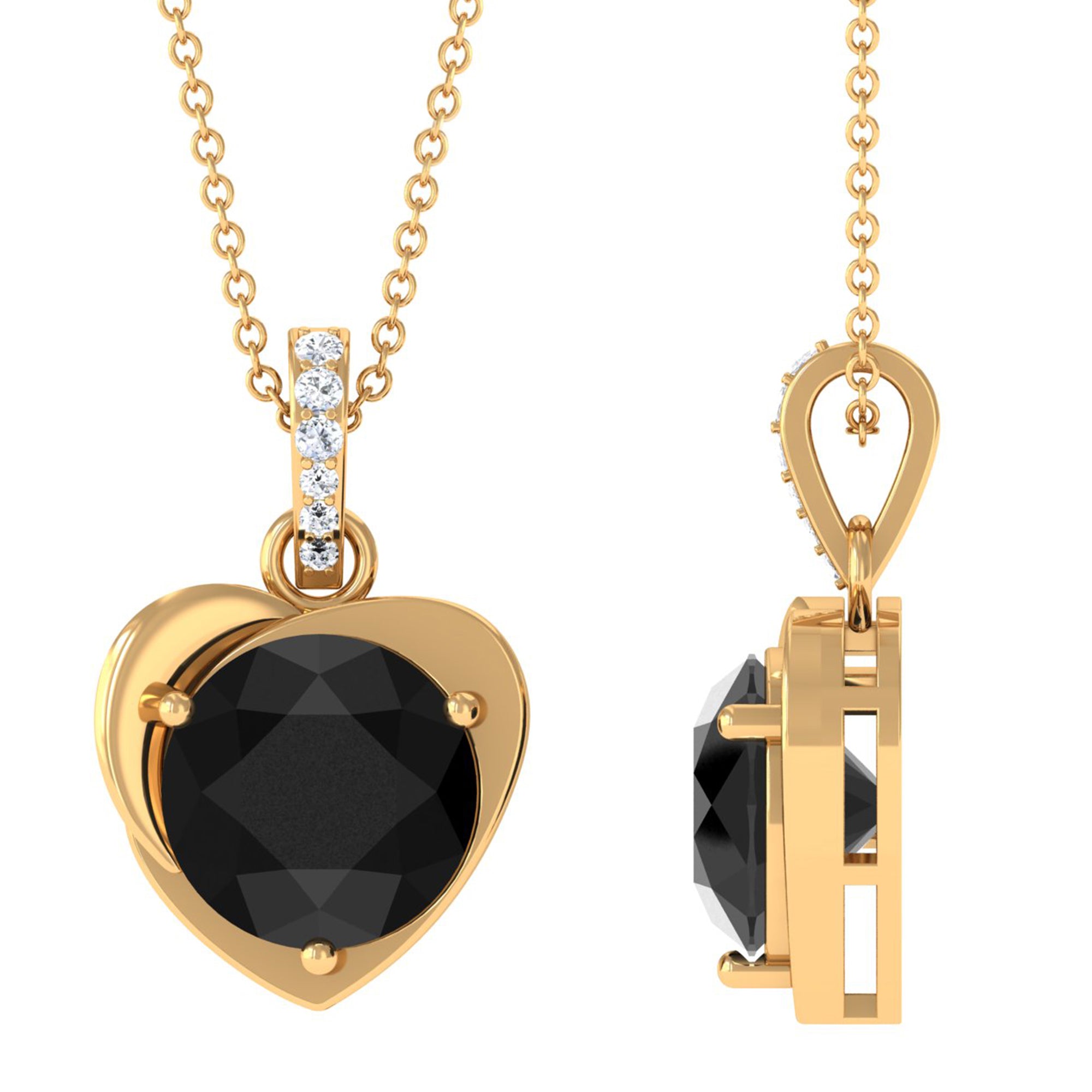 Vibrant Grown Labs-Heart Shape Pendant Necklace with Lab Grown Black Diamond