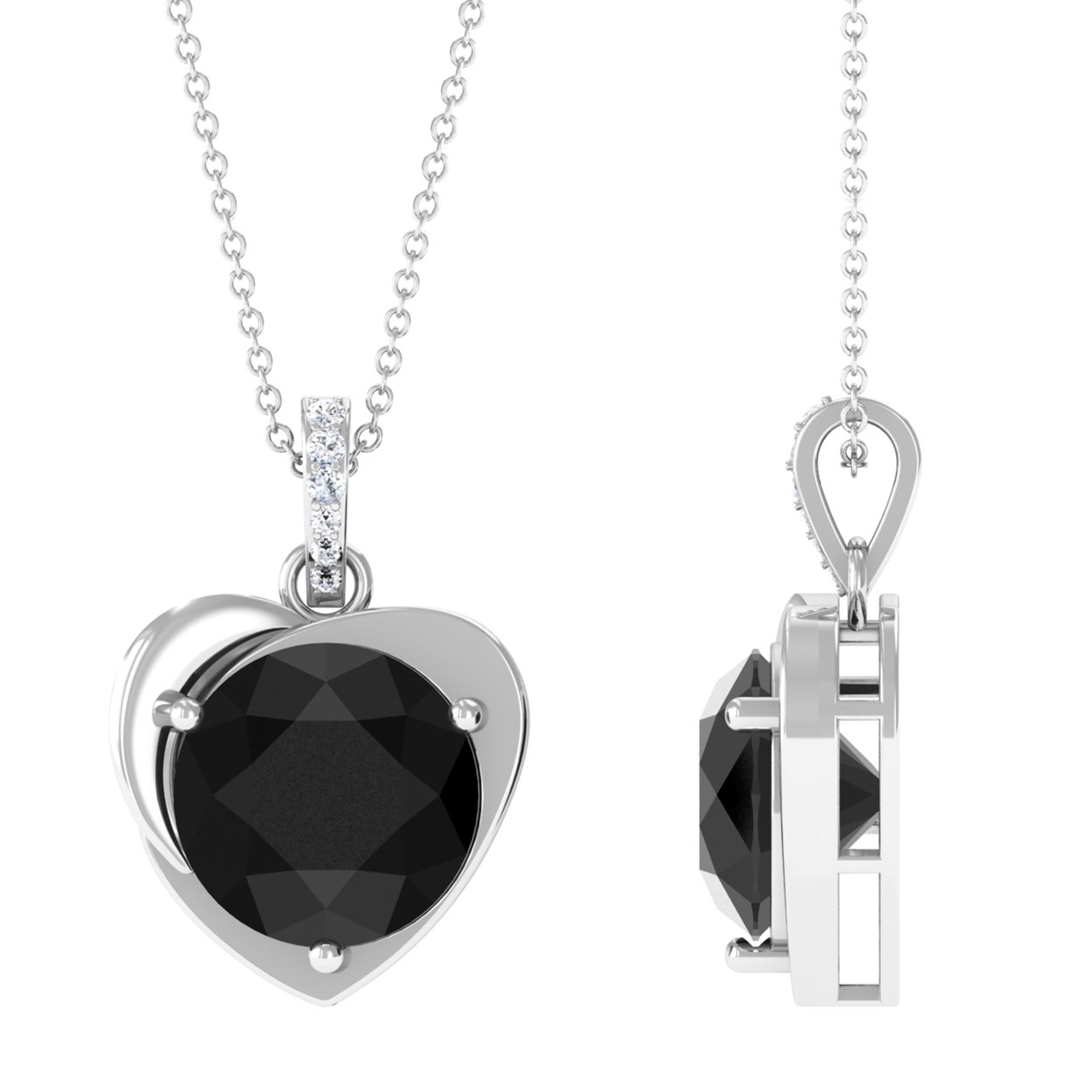 Vibrant Grown Labs-Heart Shape Pendant Necklace with Lab Grown Black Diamond