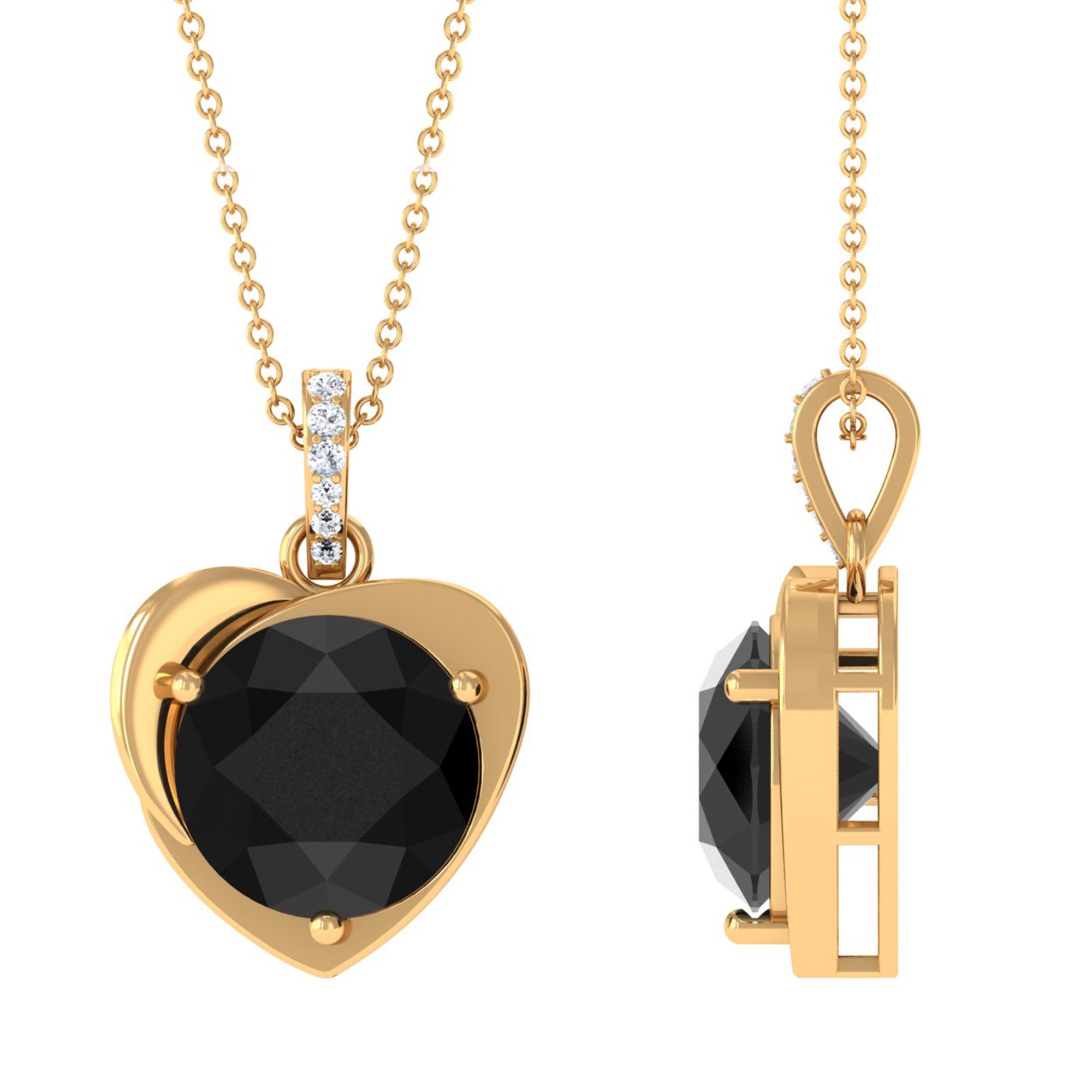 Vibrant Grown Labs-Heart Shape Pendant Necklace with Lab Grown Black Diamond