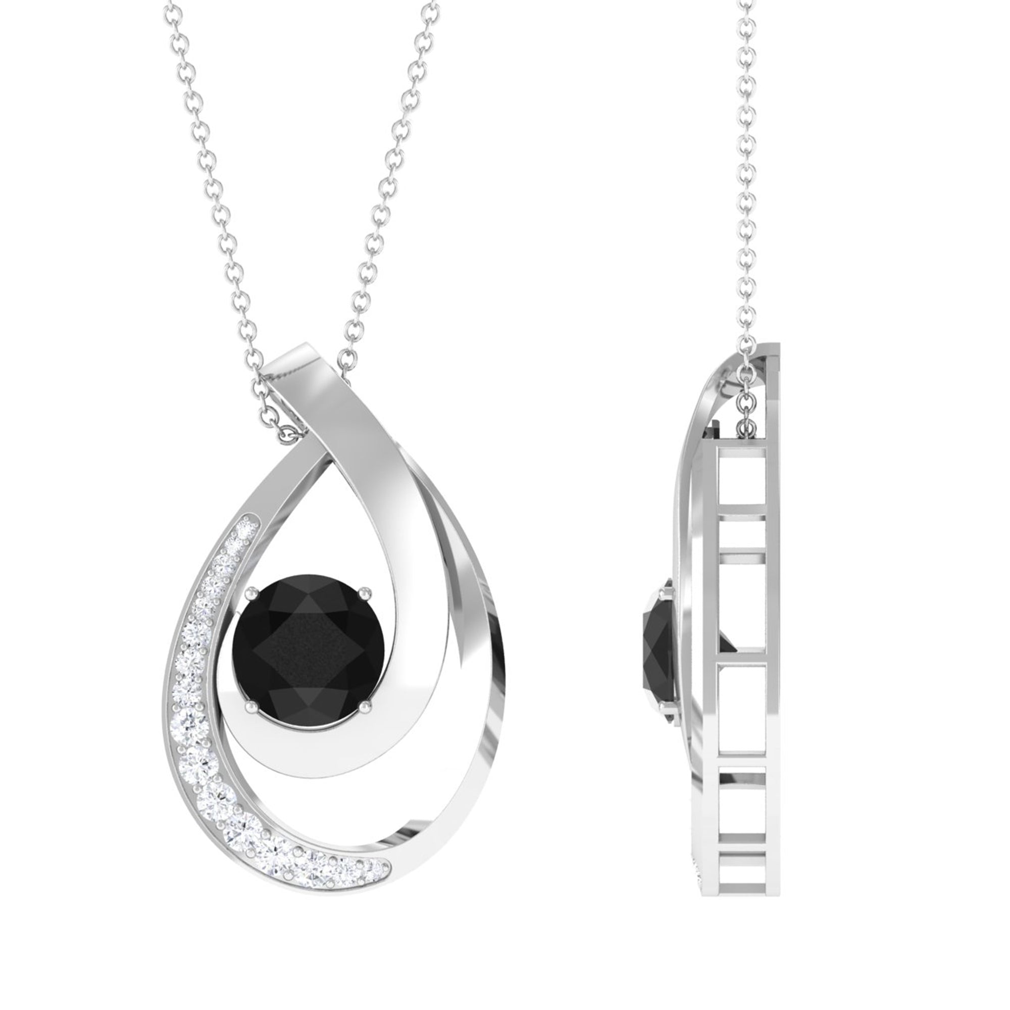 Vibrant Grown Labs-Lab Created Black Diamond Pendant Necklace with Accent