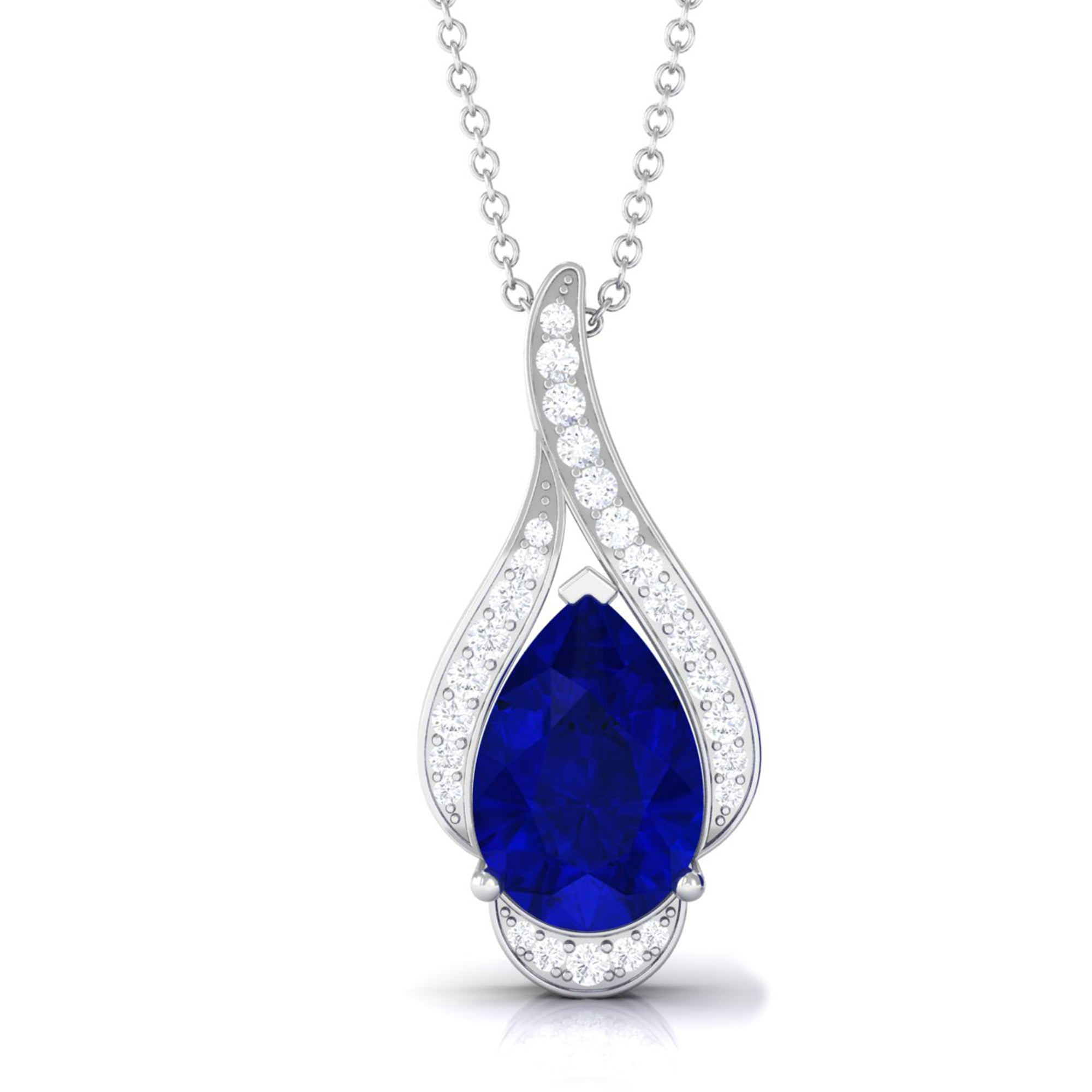 Vibrant Grown Labs-Classic Lab Created Blue Sapphire Pendant Necklace for Women