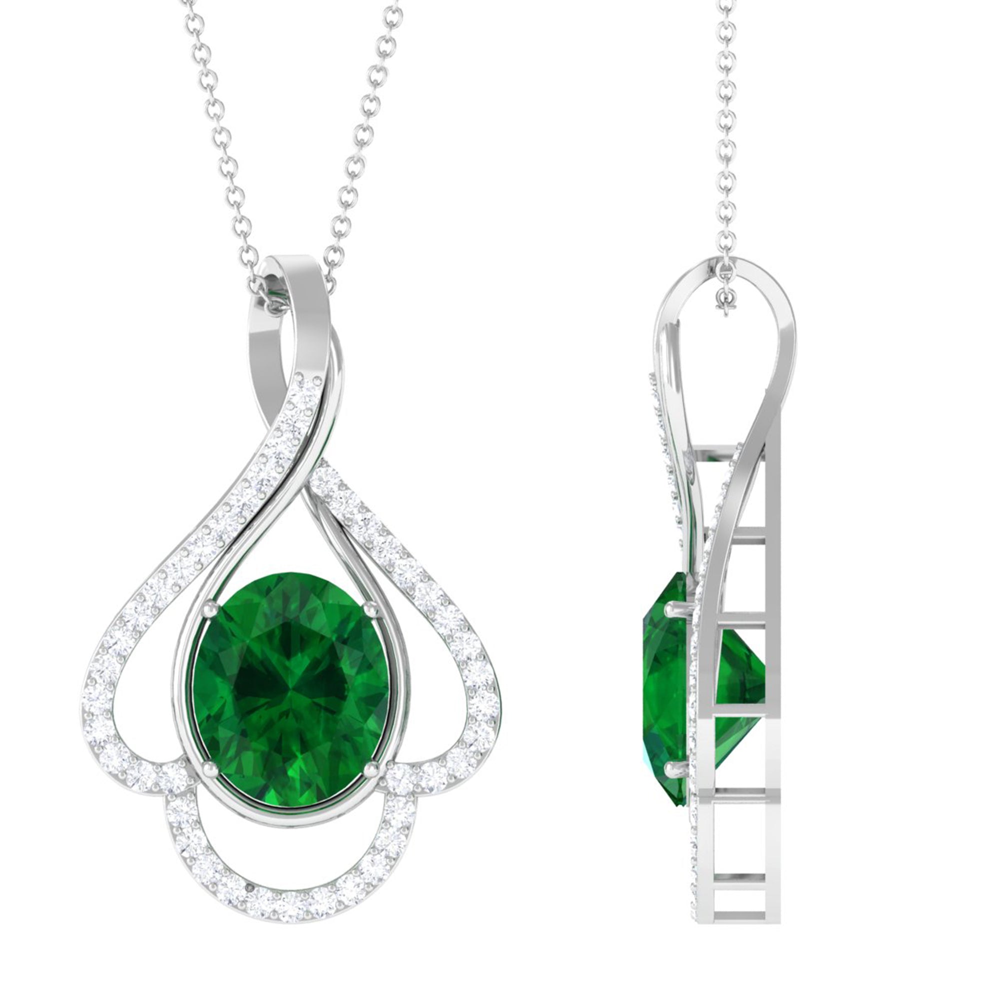 Vibrant Grown Labs-Minimal Lab Created Emerald Pendant Necklace with Diamonds