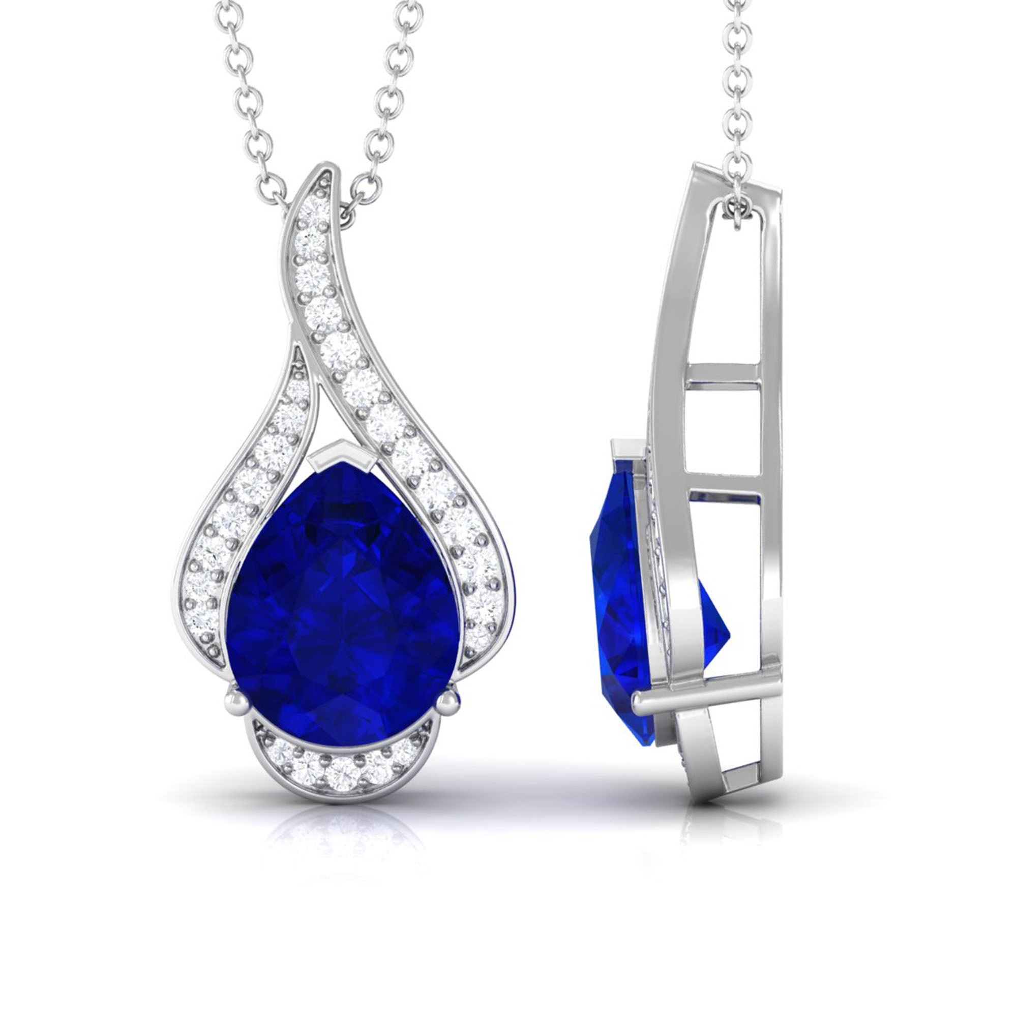 Vibrant Grown Labs-Classic Lab Created Blue Sapphire Pendant Necklace for Women