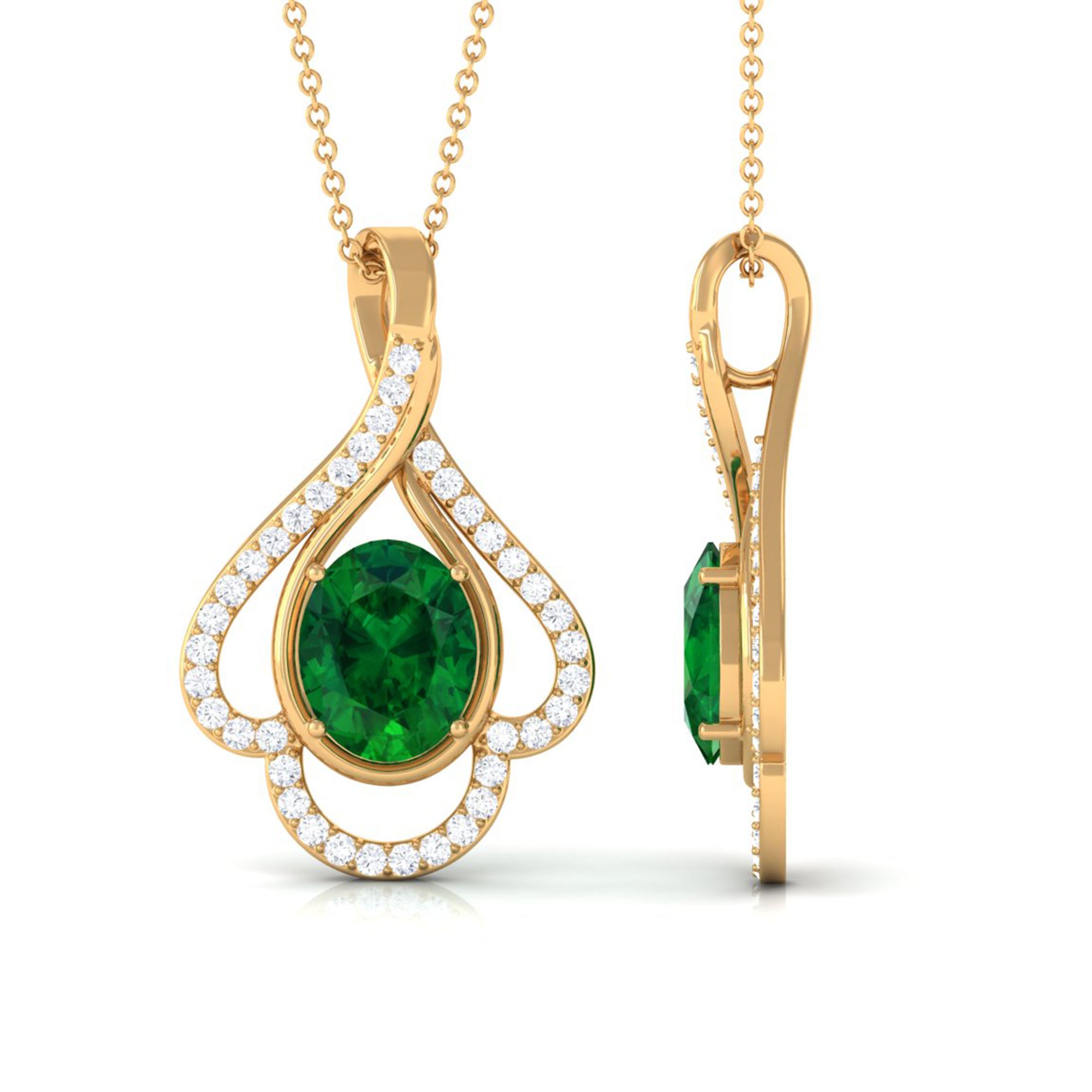 Vibrant Grown Labs-Minimal Lab Created Emerald Pendant Necklace with Diamonds