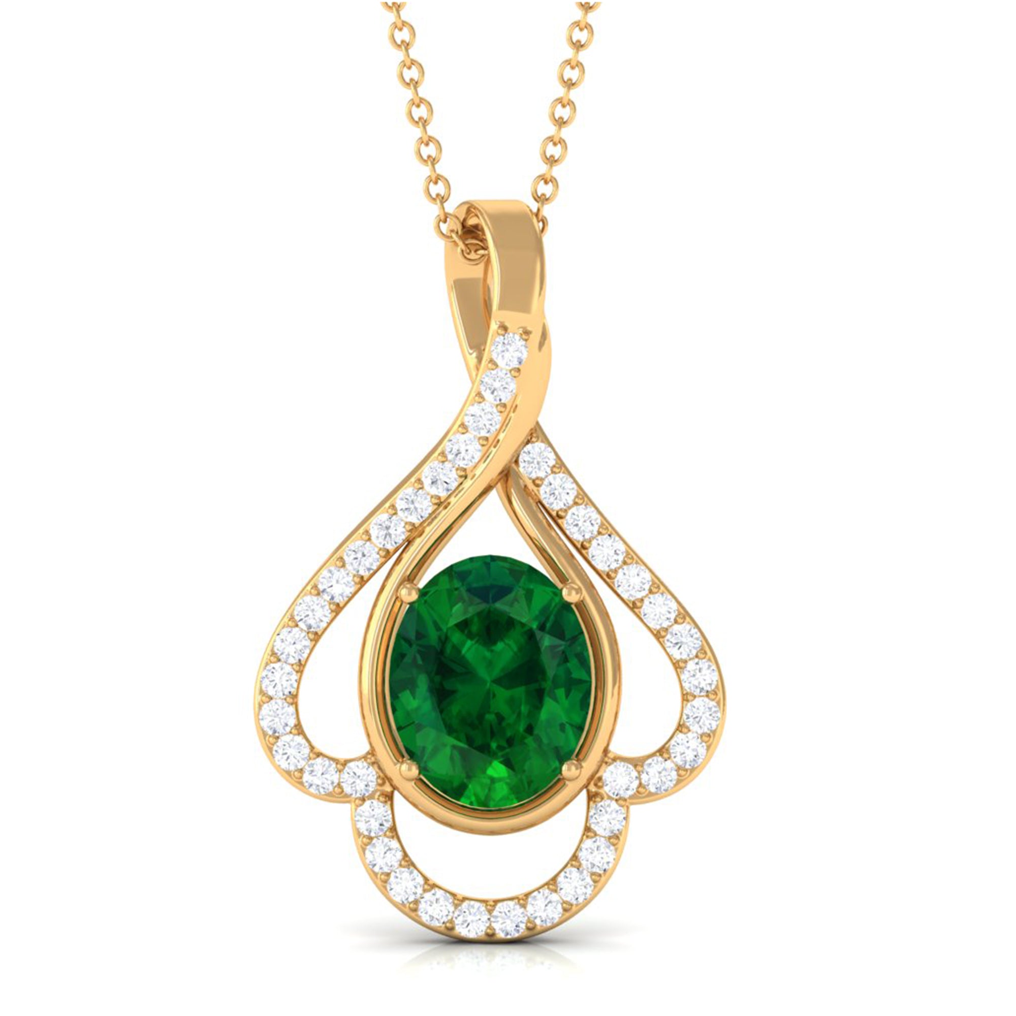 Vibrant Grown Labs-Minimal Lab Created Emerald Pendant Necklace with Diamonds