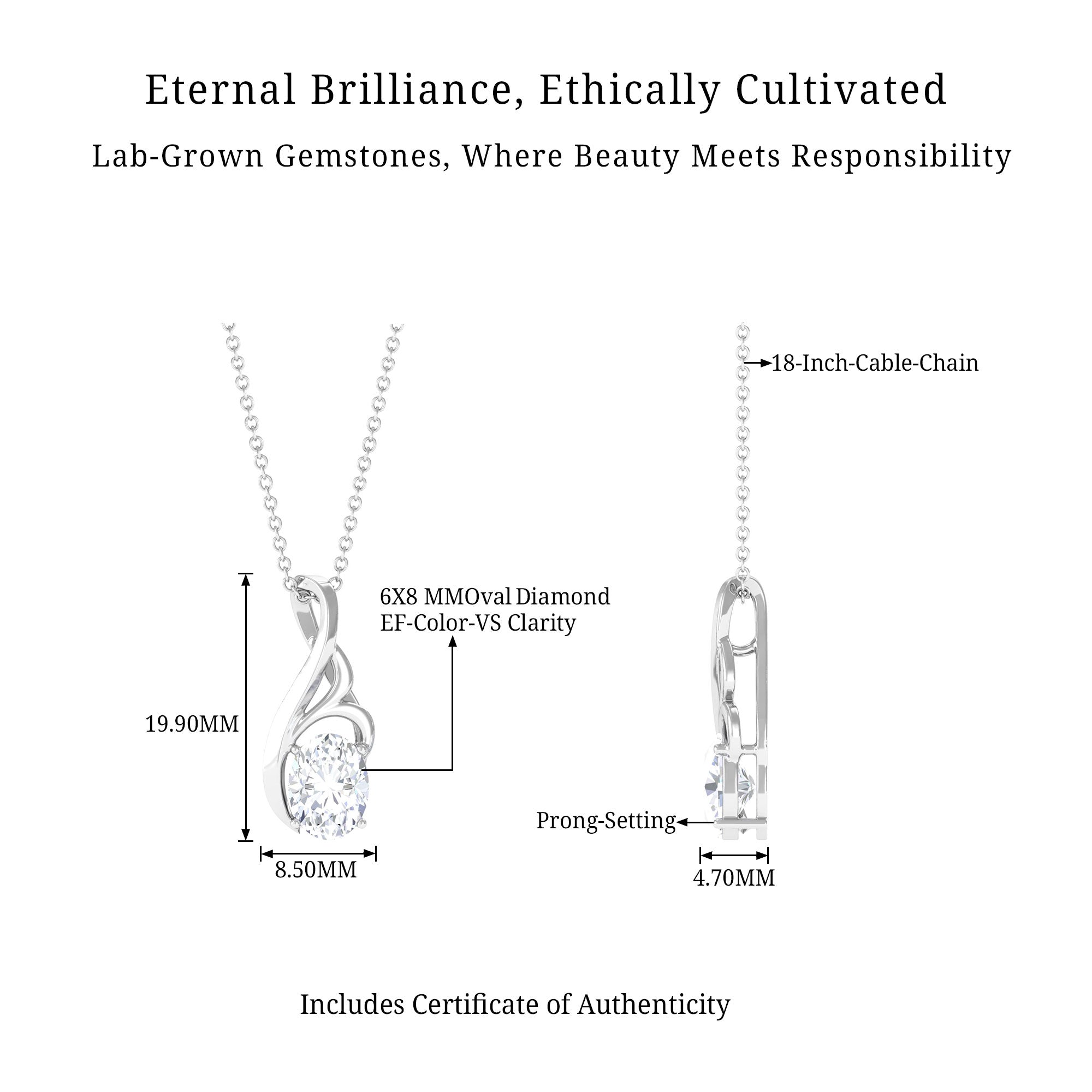 Vibrant Grown Labs-Oval Lab Grown Diamond Solitaire Pendant Necklace