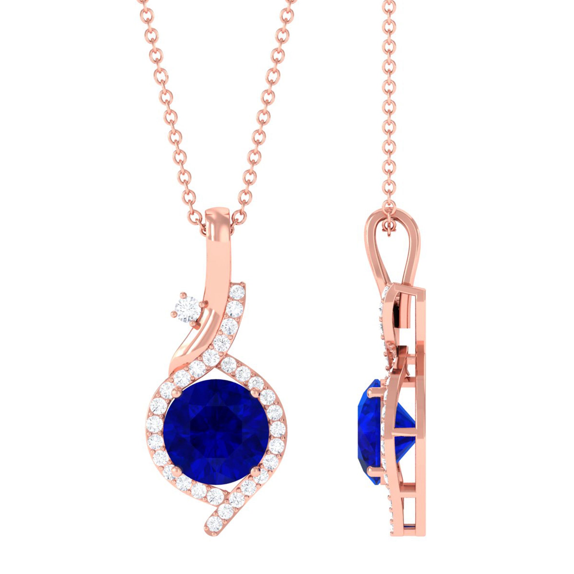 Vibrant Grown Labs-Classic Lab Grown Blue Sapphire Pendant Necklace